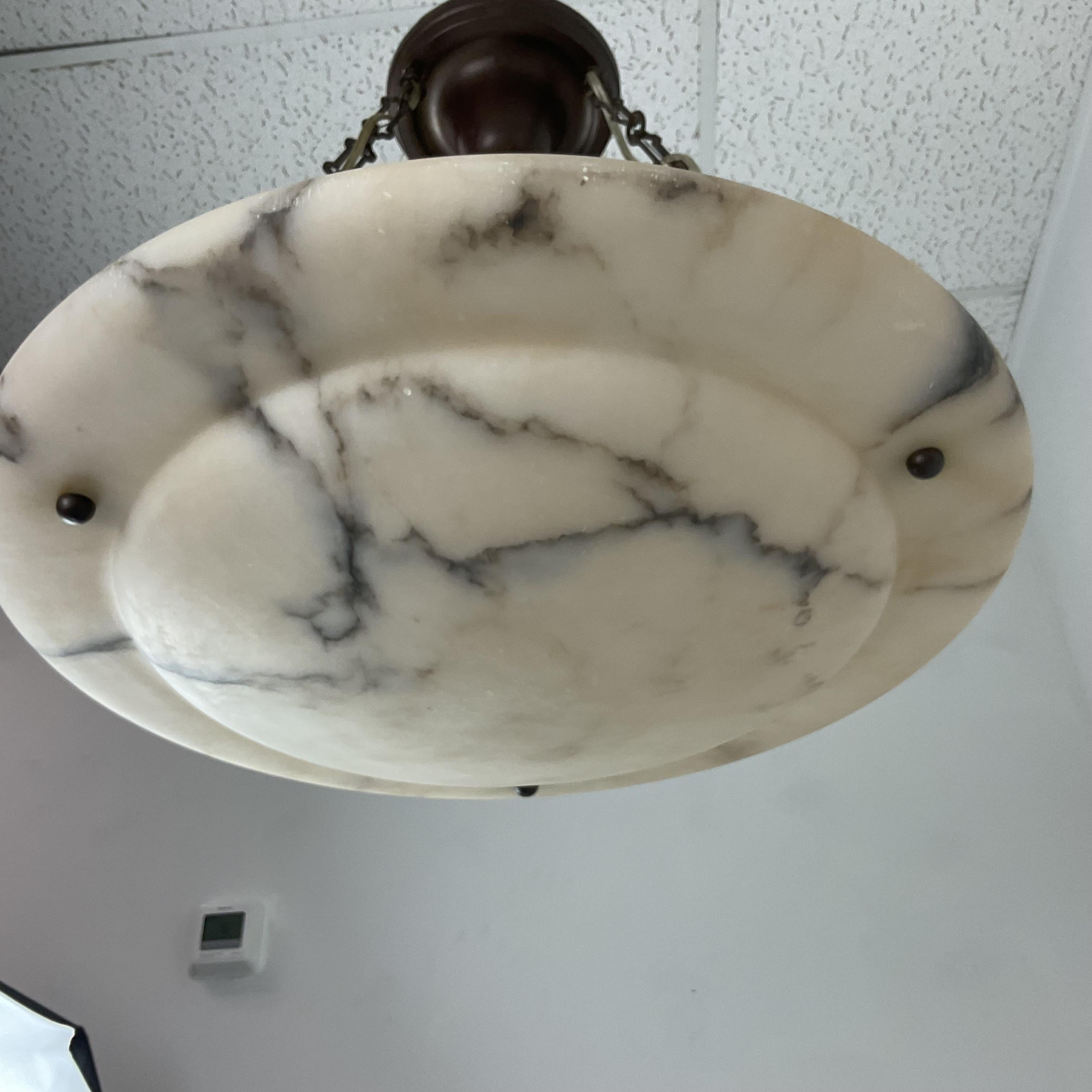 Vintage Art Deco Heavily Veined Alabaster Chandelier For Sale 7