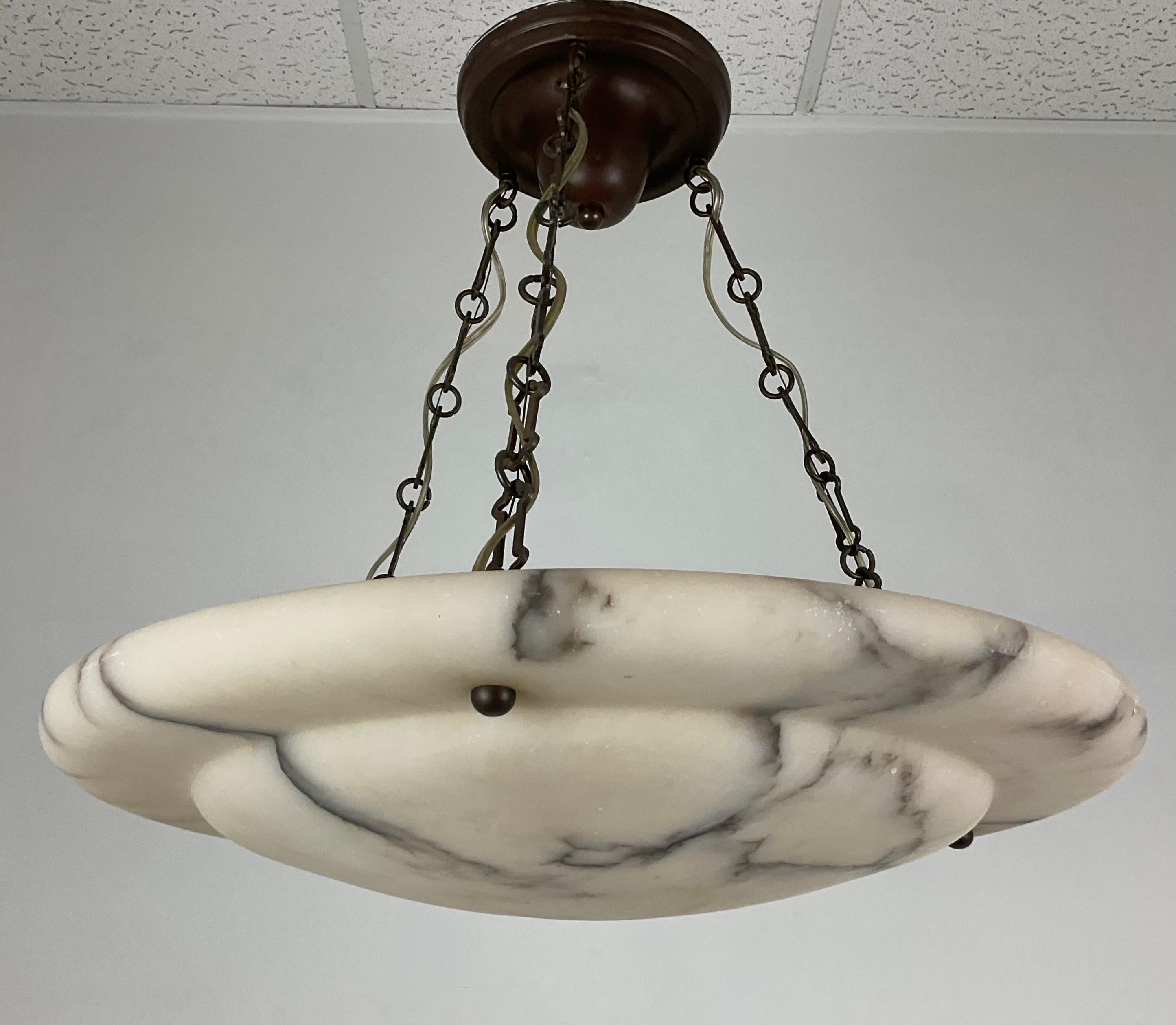 Vintage Art Deco Heavily Veined Alabaster Chandelier For Sale 9
