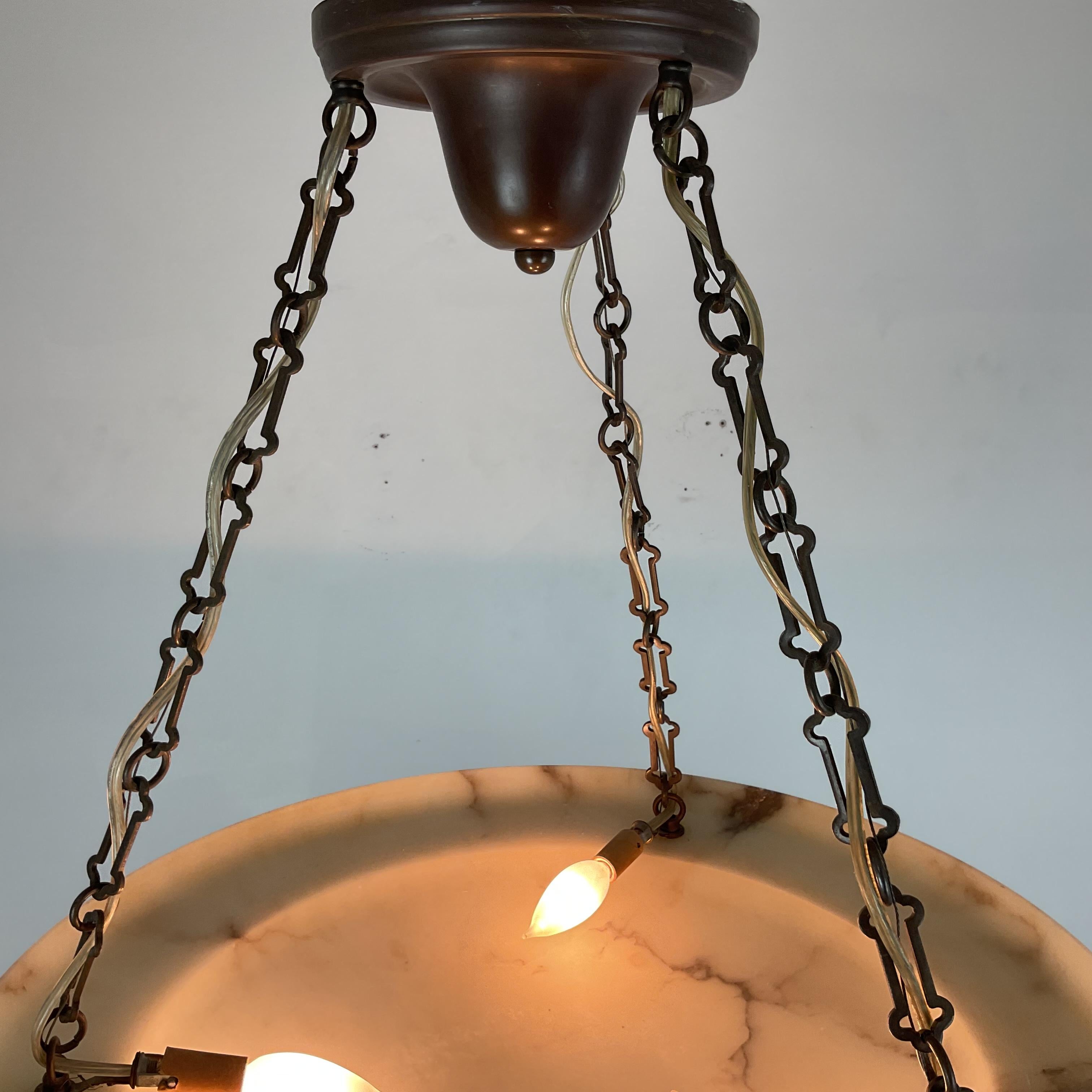 Vintage Art Deco Heavily Veined Alabaster Chandelier For Sale 1