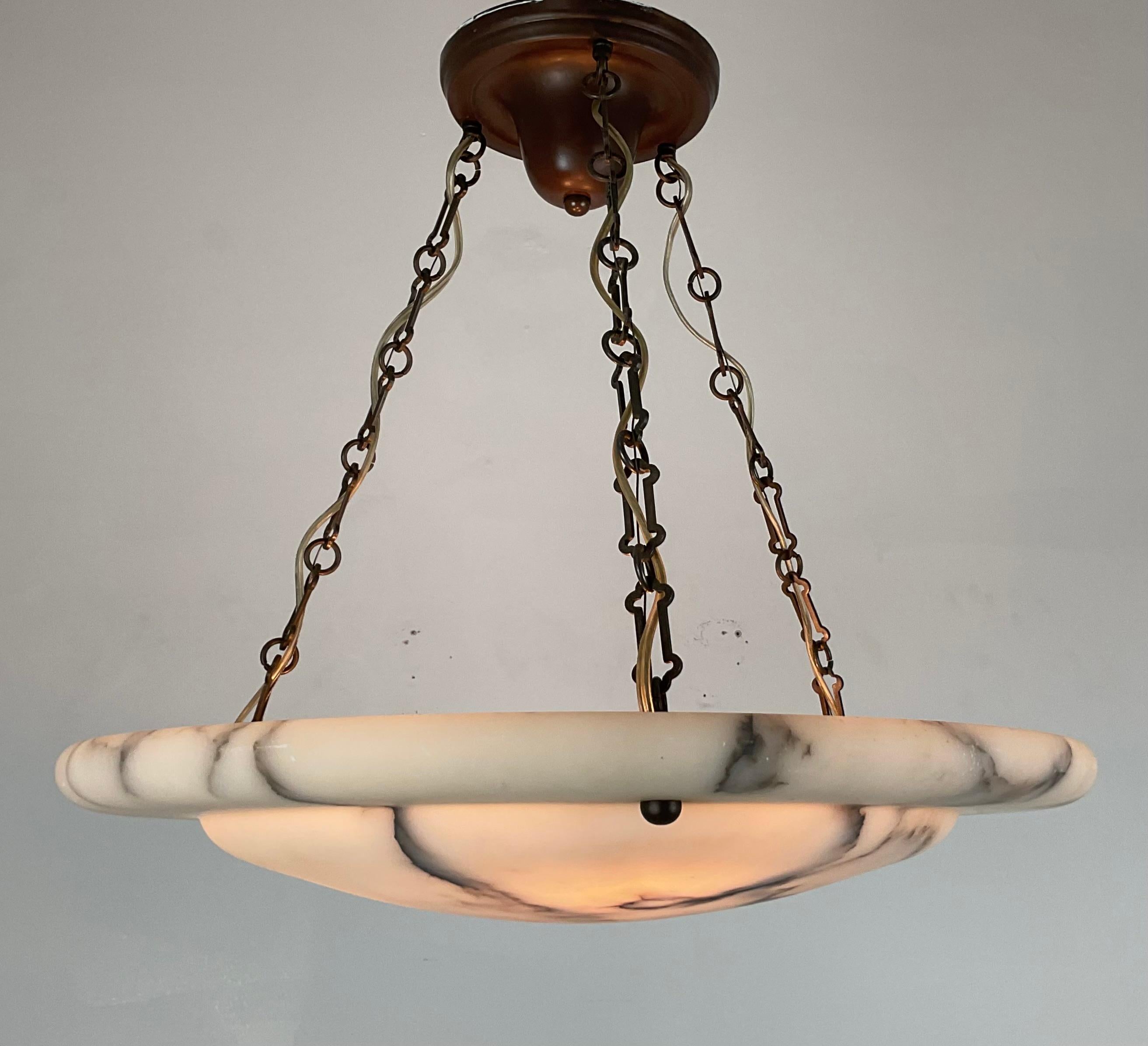 Vintage Art Deco Heavily Veined Alabaster Chandelier For Sale 2