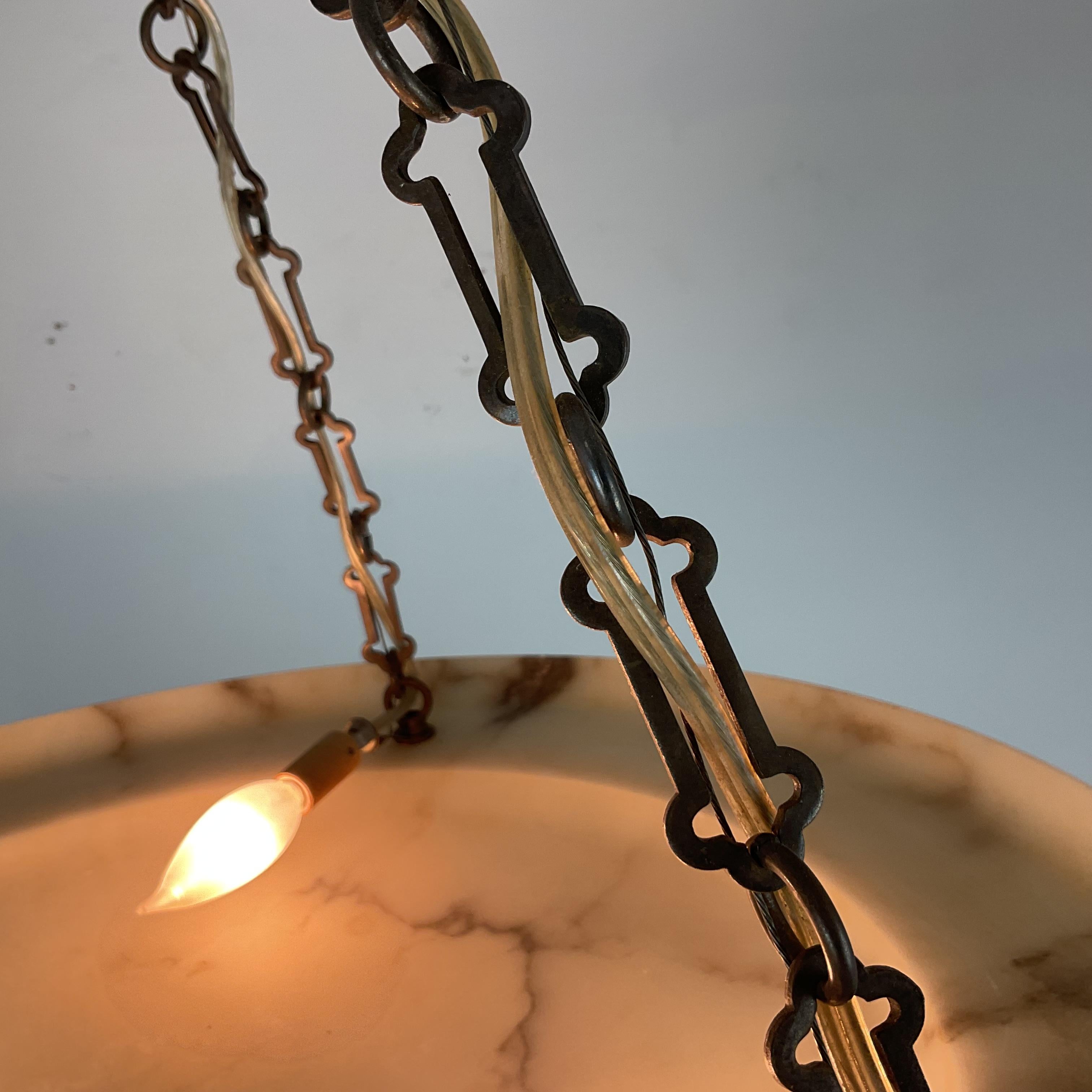 Vintage Art Deco Heavily Veined Alabaster Chandelier For Sale 3