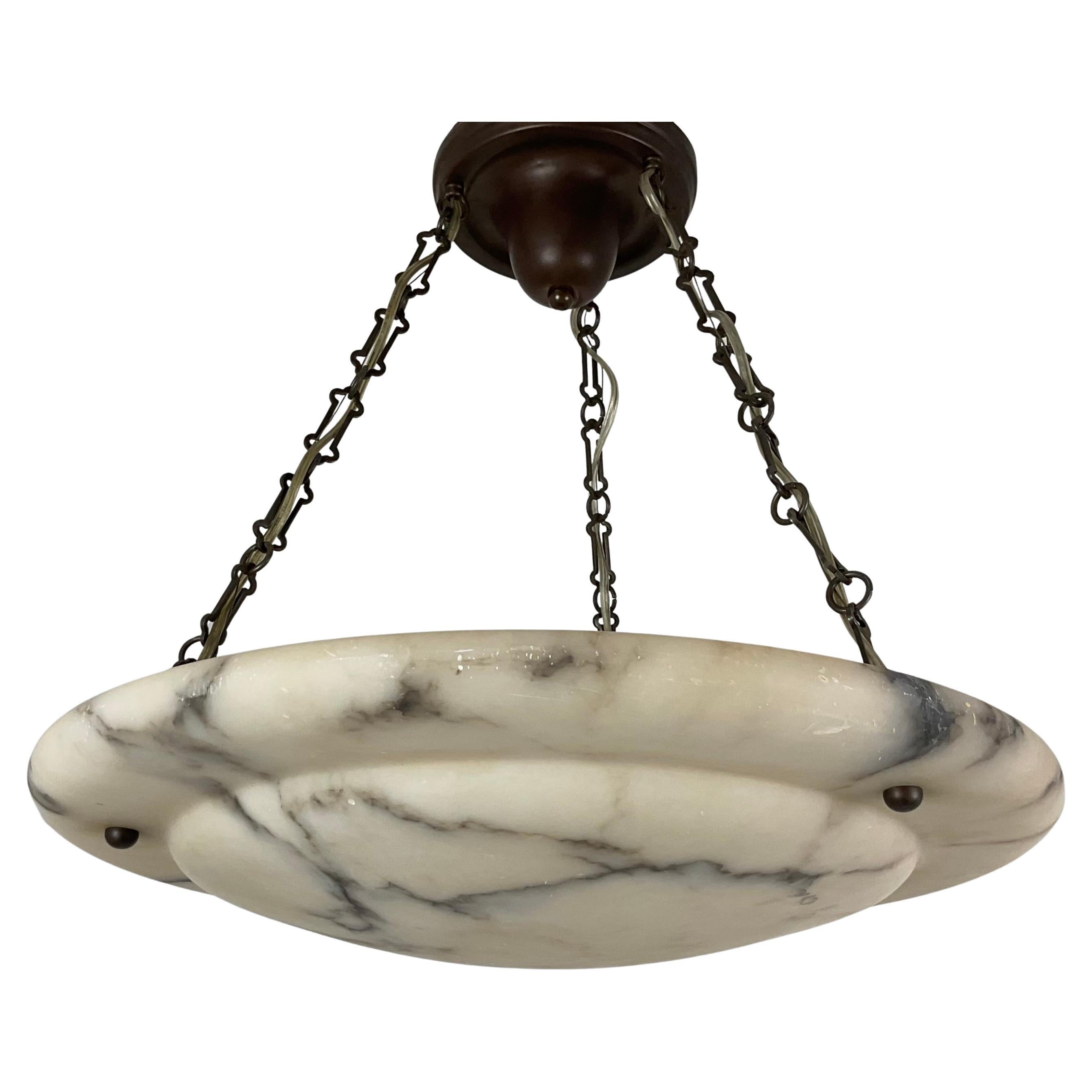 Vintage Art Deco Heavily Veined Alabaster Chandelier For Sale