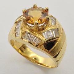 Vintage Art Deco Hexagon 1.22ct Citrine Diamond Men's Ring in 20K Yellow Gold