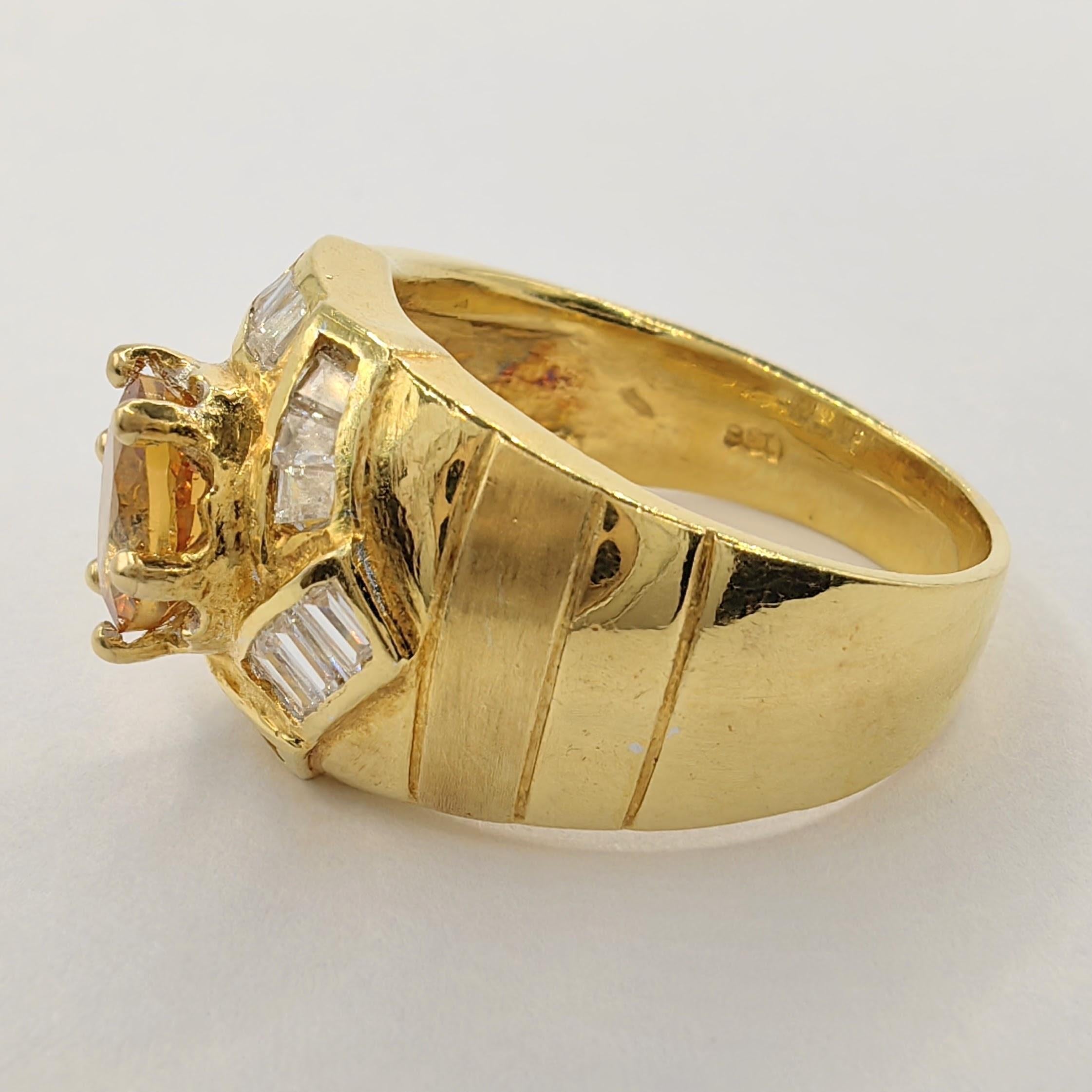 Taille ronde Bague Vintage Art of Vintage Hexagon 1.22ct Citrine Diamond Men's Ring in 20K Yellow Gold en vente