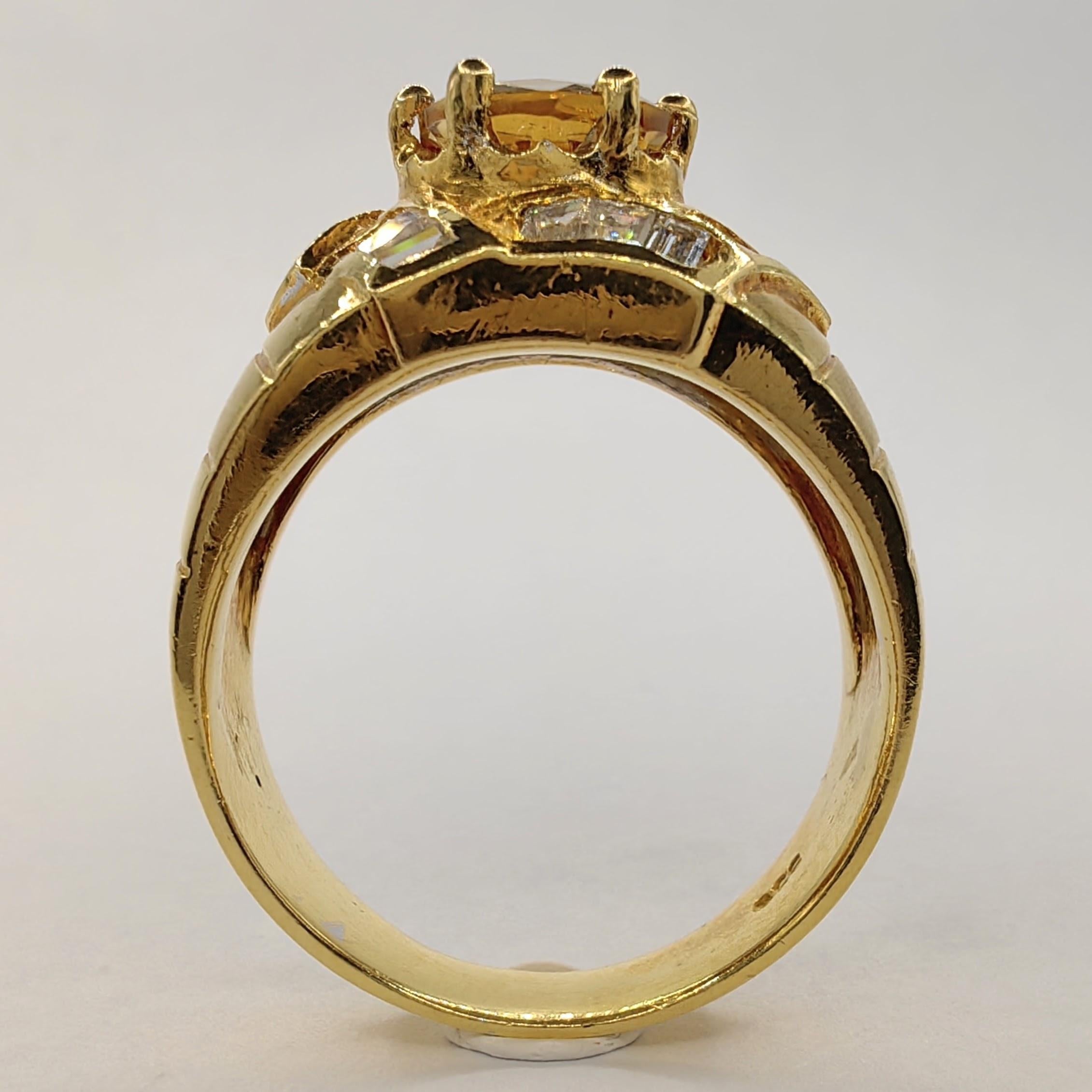 Round Cut Vintage Art Deco Hexagon 1.22ct Citrine Diamond Men's Ring in 20K Yellow Gold For Sale