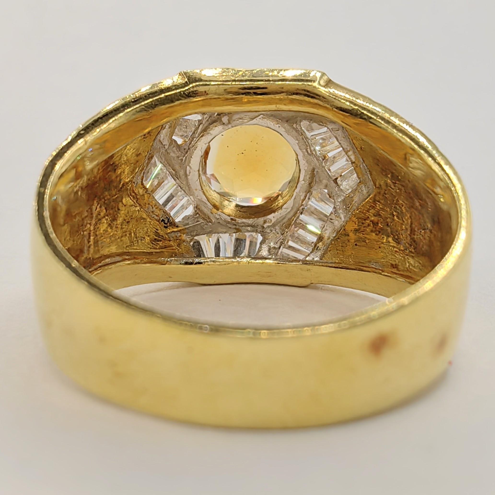 Vintage Art Deco Hexagon 1.22ct Citrine Diamond Men's Ring in 20K Yellow Gold For Sale 2