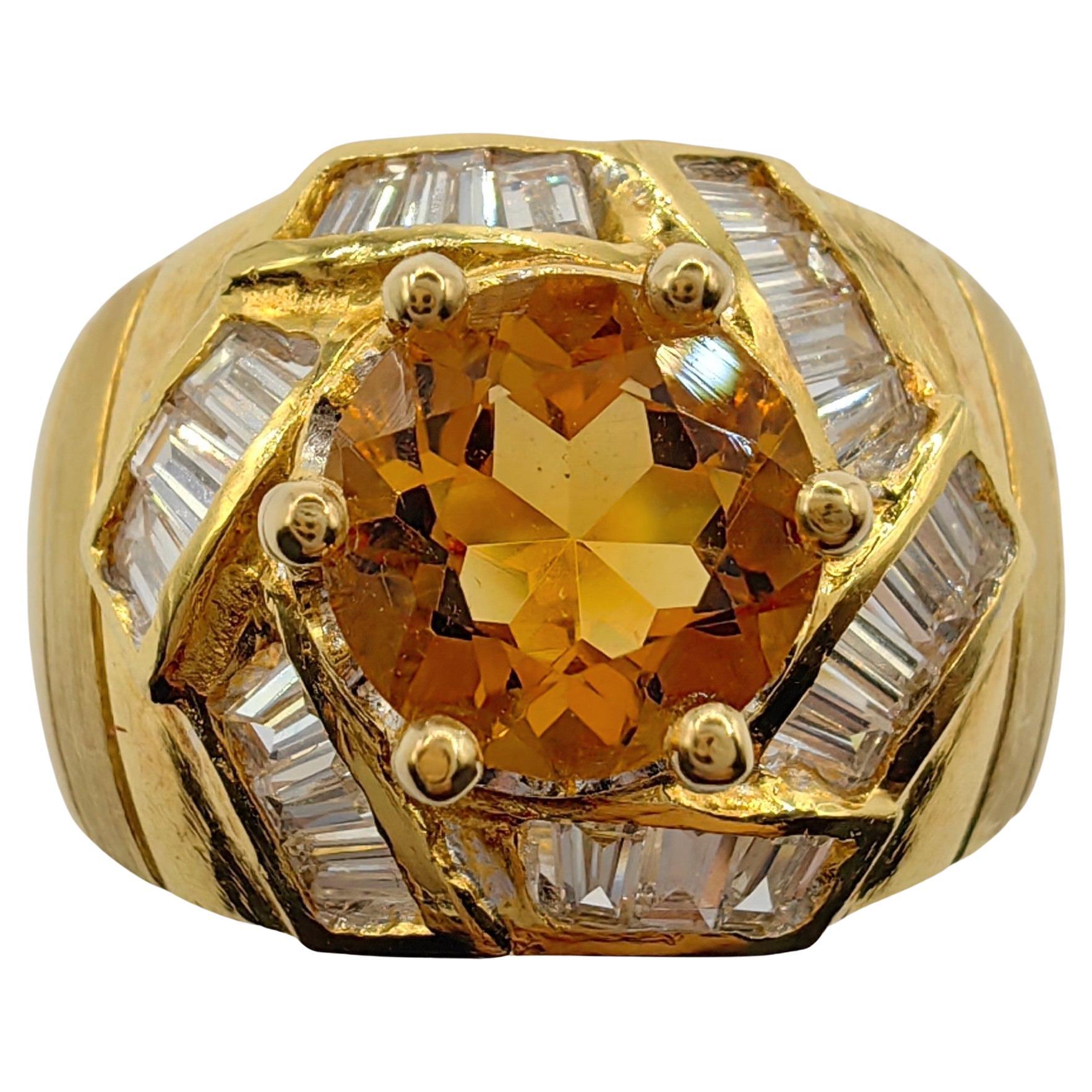 Vintage Art Deco Hexagon 1.22ct Citrine Diamond Men's Ring in 20K Yellow Gold For Sale