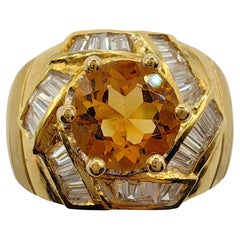 Vintage Art Deco Hexagon 1.22ct Citrine Diamond Men's Ring in 20K Yellow Gold