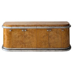 Vintage Art Deco Hollywood Regency burr walnut & silver gilt sideboard 1960s