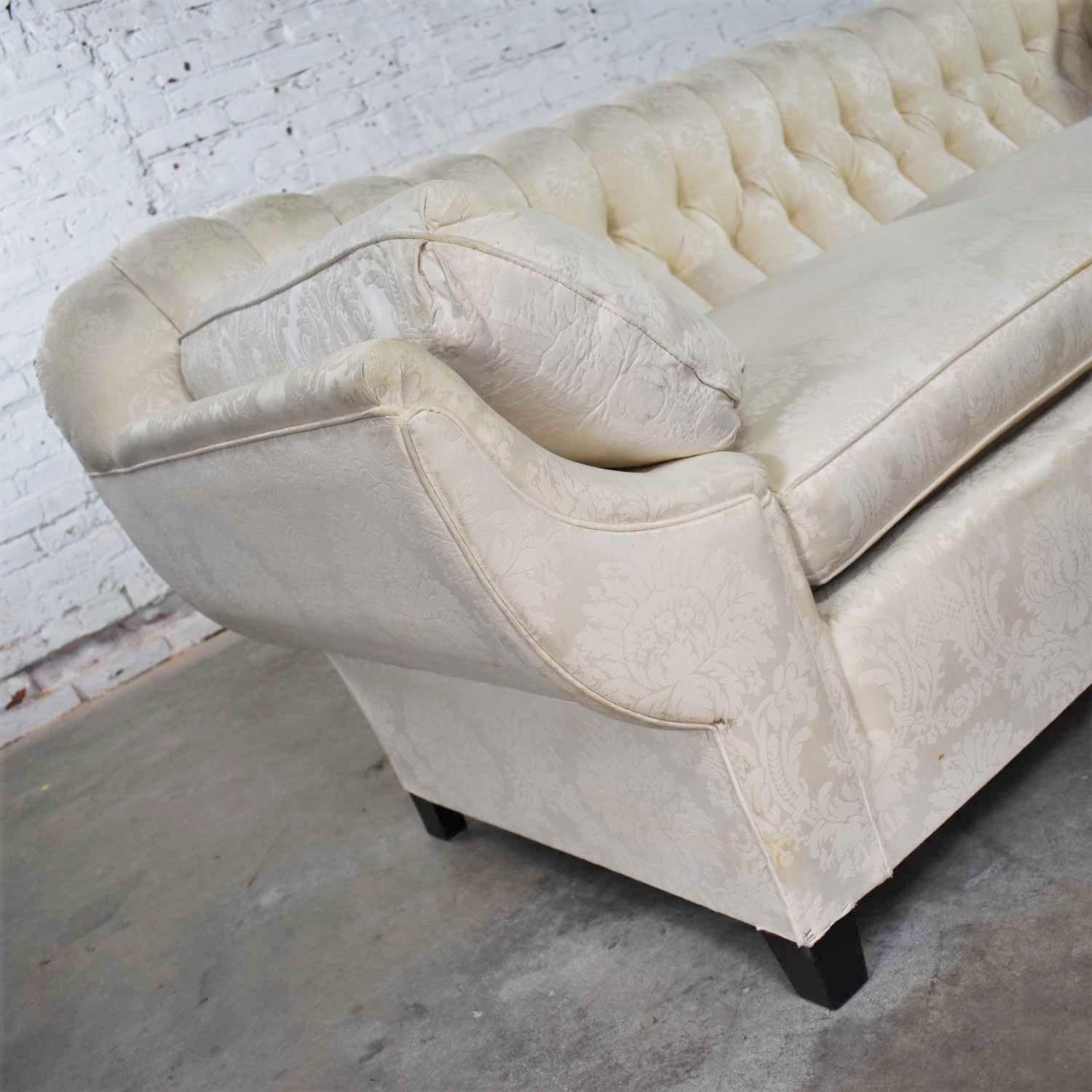 Vintage Art Deco Hollywood Regency Sofa Tufted Back and Concave Pillowed Arms For Sale 3