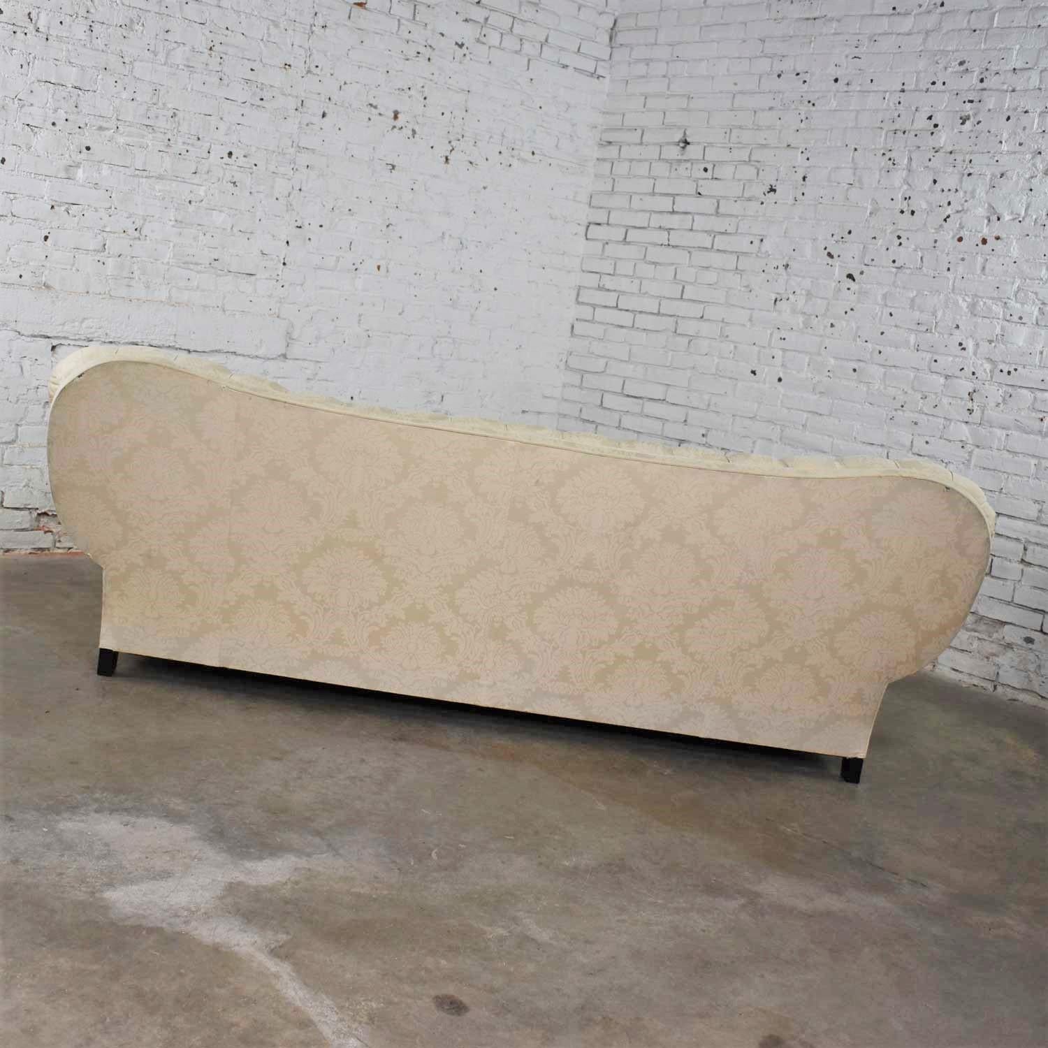 Vintage Art Deco Hollywood Regency Sofa Tufted Back and Concave Pillowed Arms For Sale 4