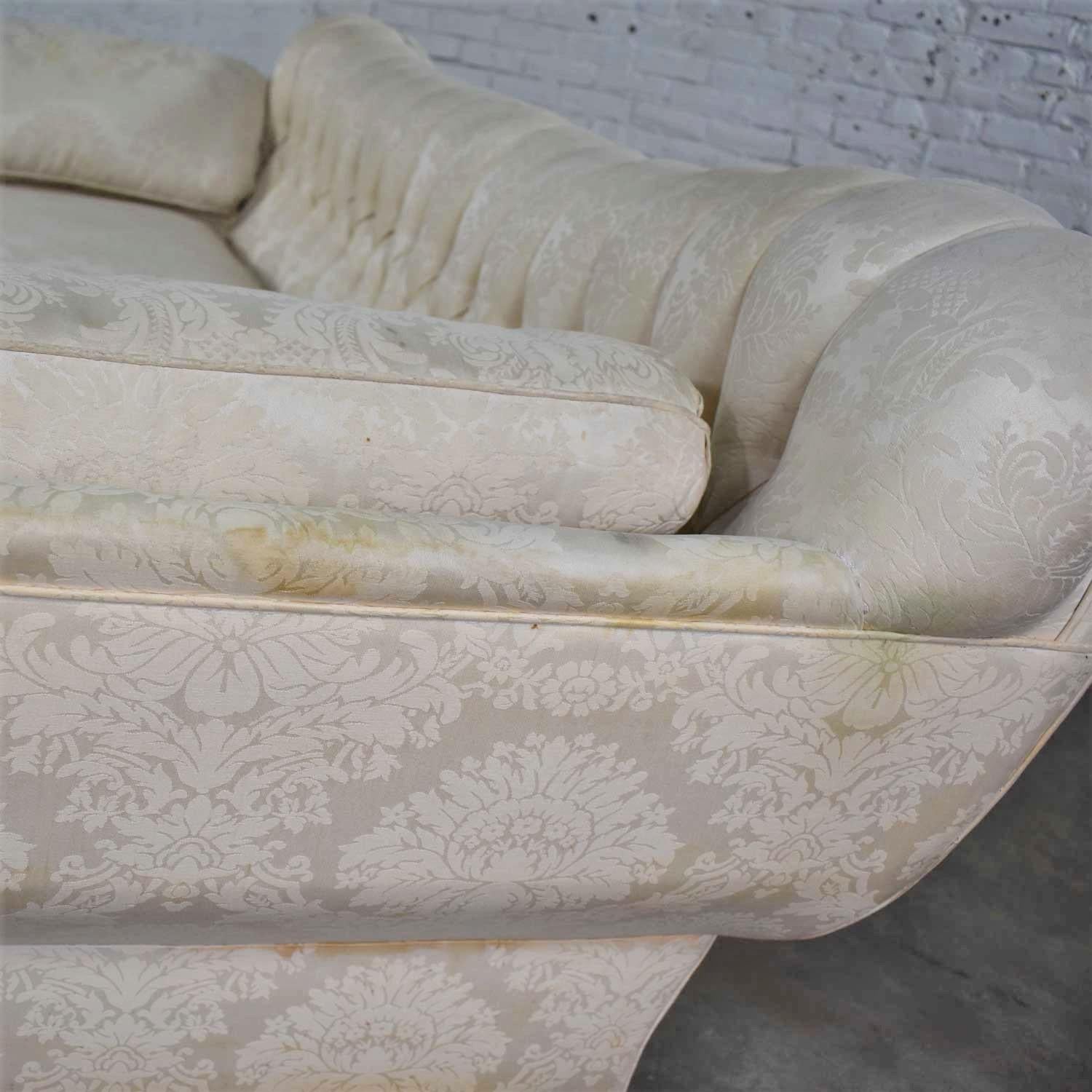 Fabric Vintage Art Deco Hollywood Regency Sofa Tufted Back and Concave Pillowed Arms For Sale