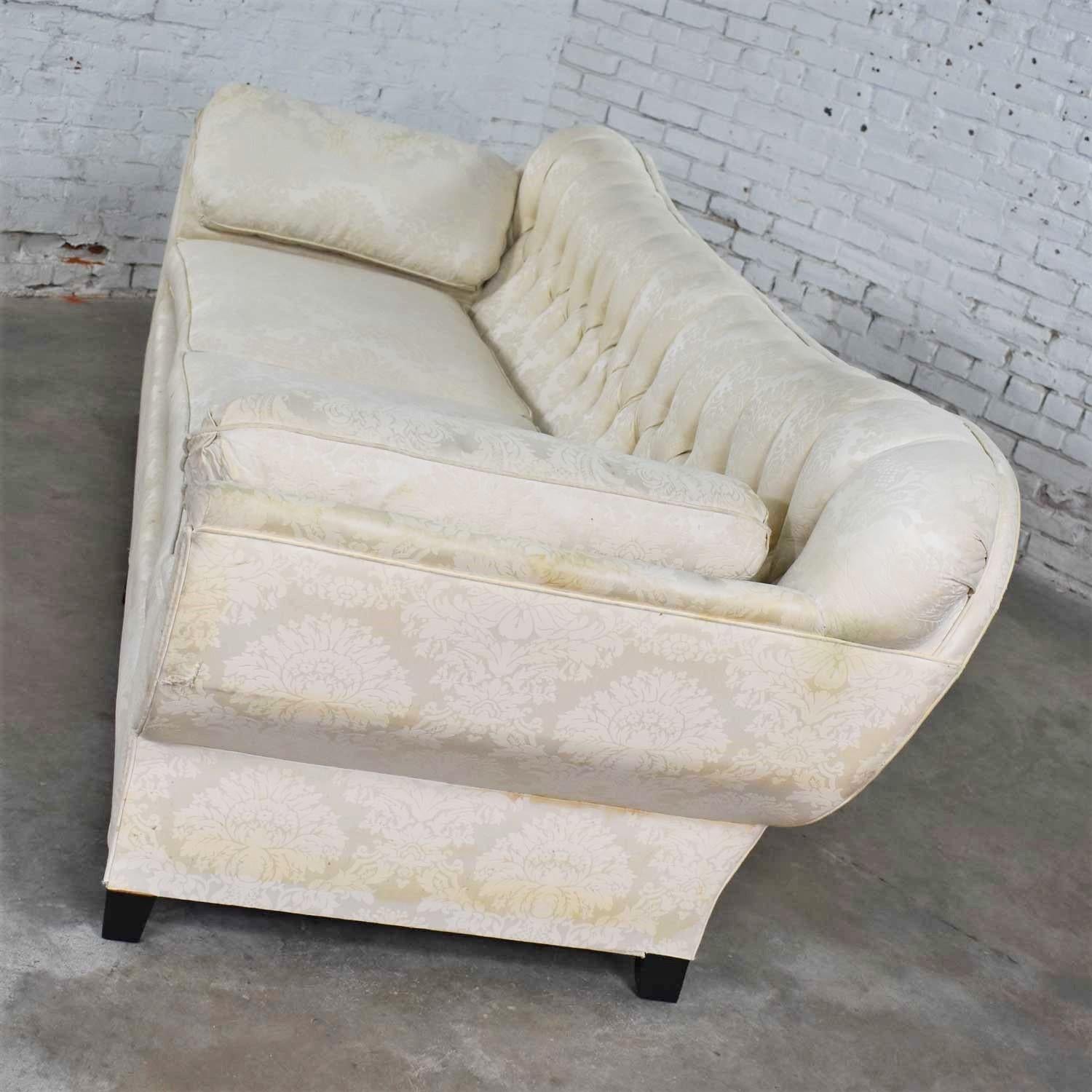 Vintage Art Deco Hollywood Regency Sofa Tufted Back and Concave Pillowed Arms For Sale 2