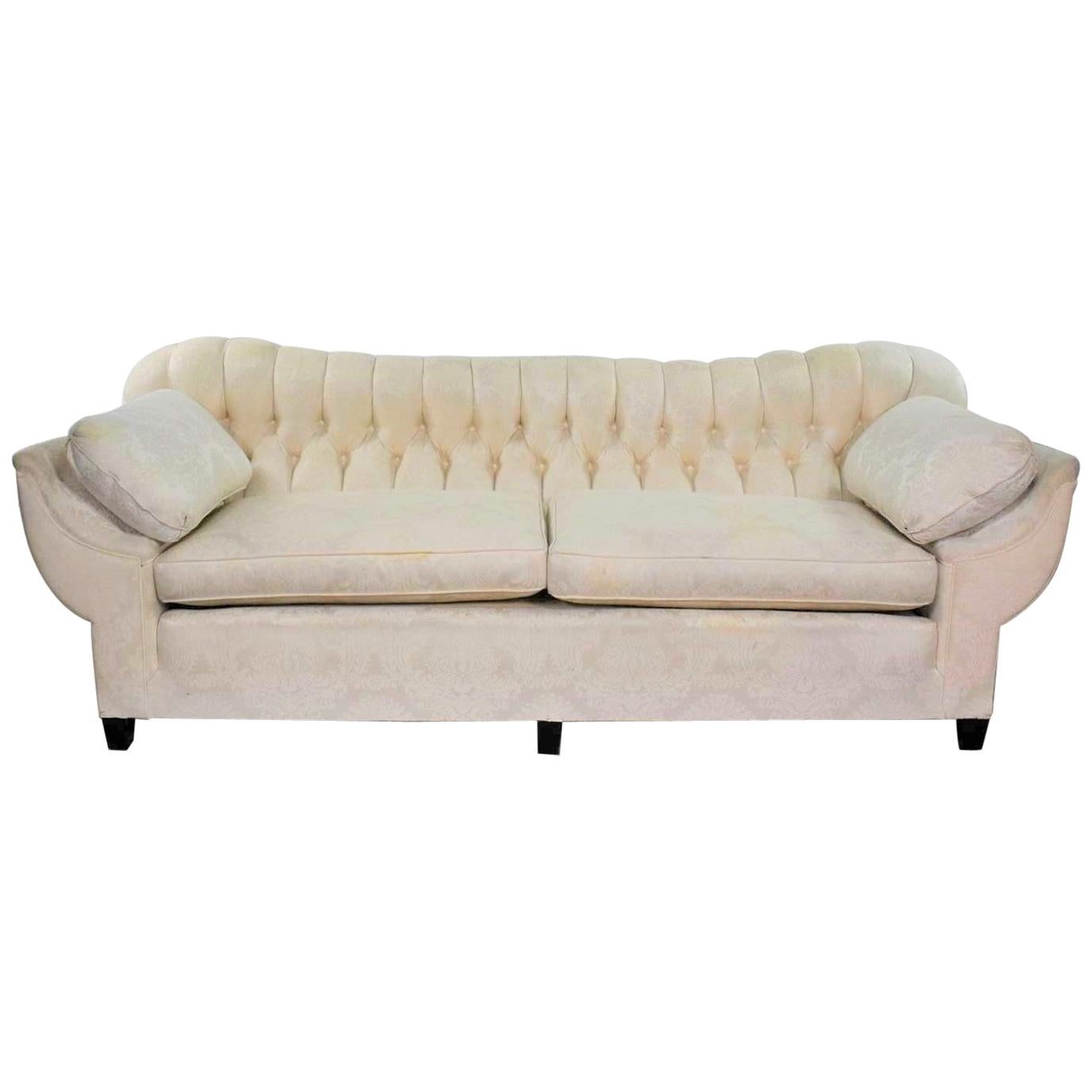 Vintage Art Deco Hollywood Regency Sofa Tufted Back and Concave Pillowed Arms