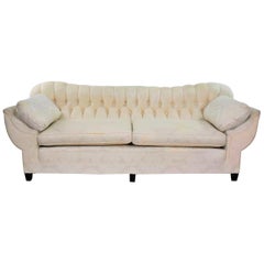 Retro Art Deco Hollywood Regency Sofa Tufted Back and Concave Pillowed Arms