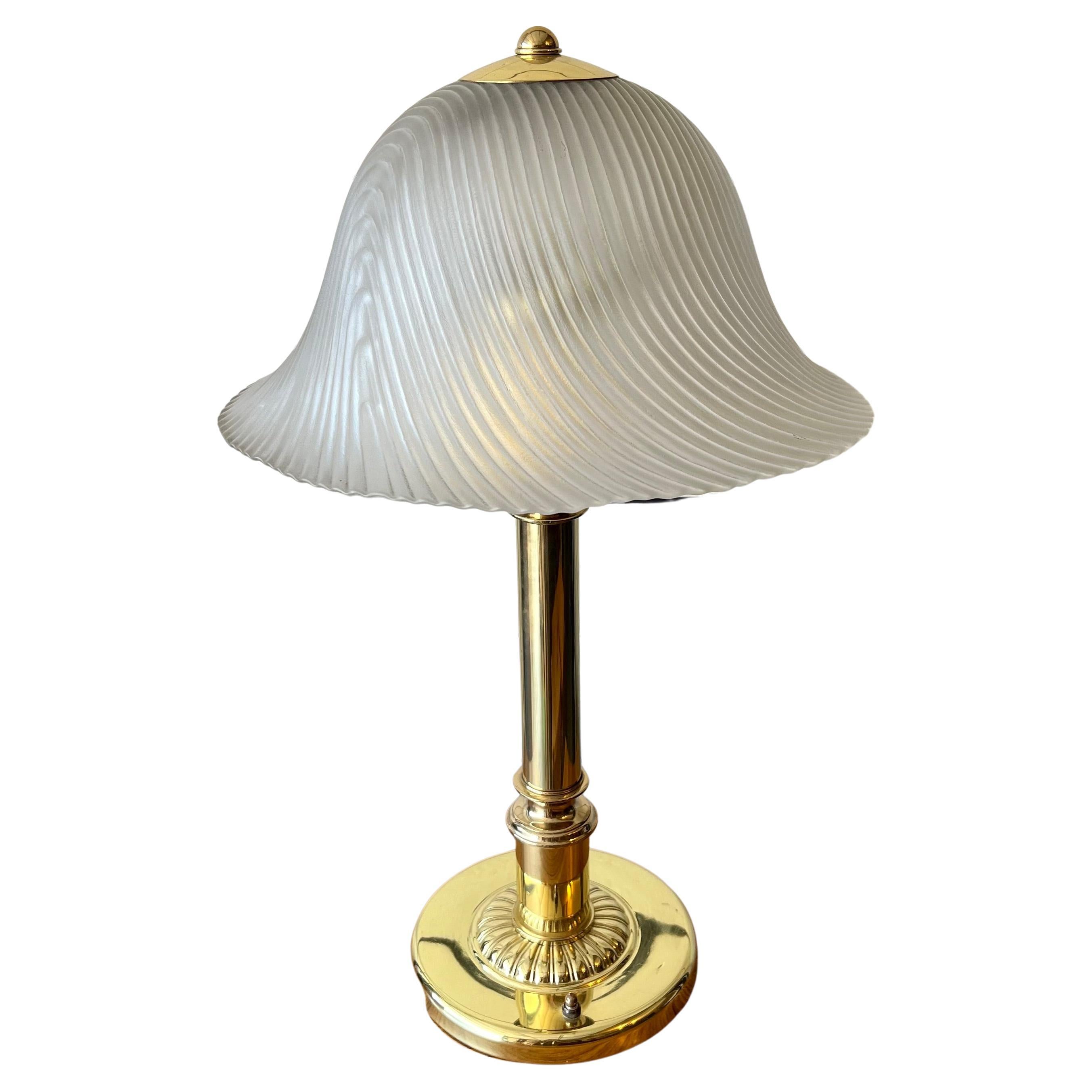 Vintage Art Deco Hollywood Regency Table Lamp with Ribbed Frosted Glass Shade