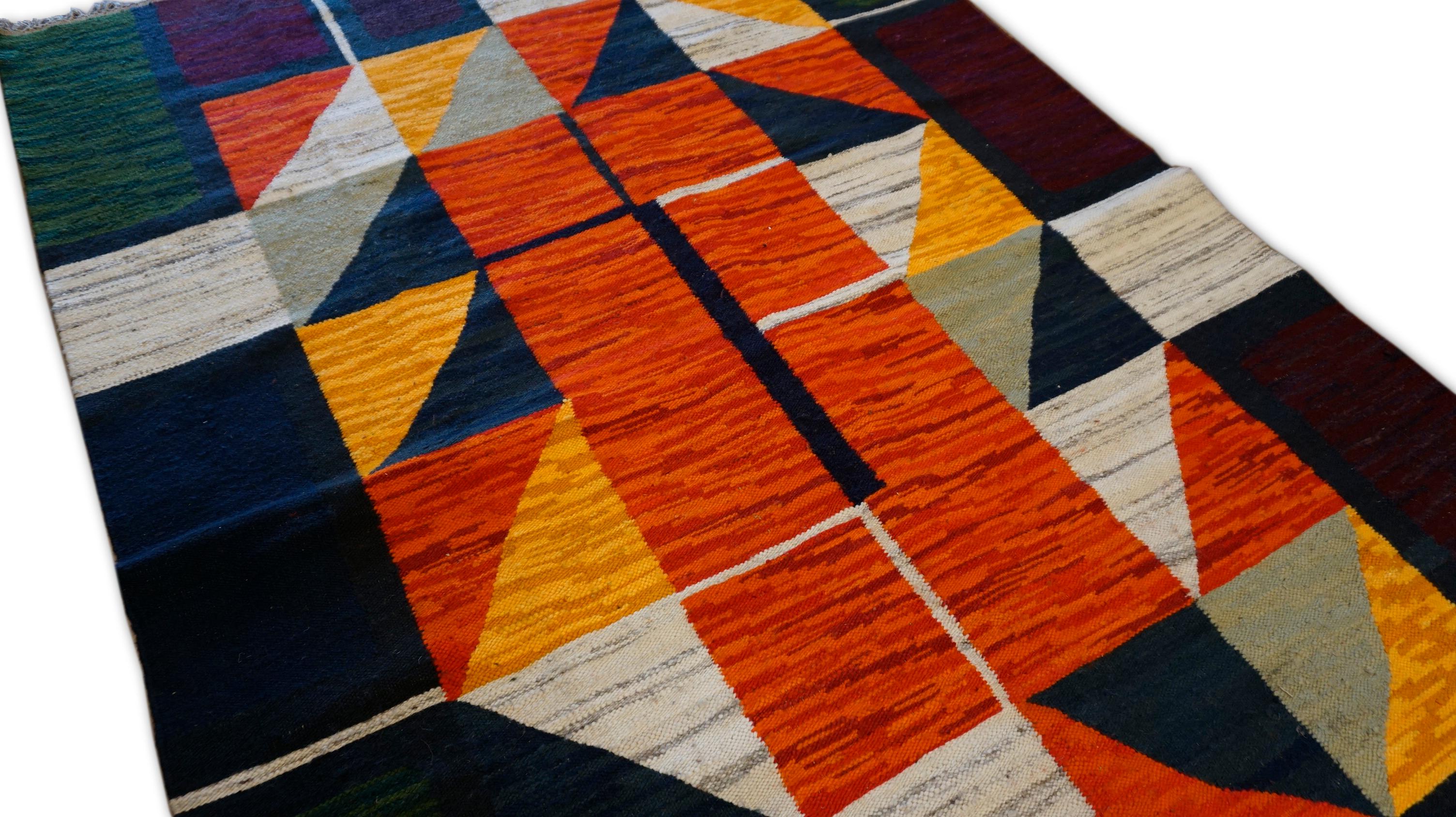 Alfombra Kilim Modernista Húngara Art Decó Vintage 4'9''x7'3'' Húngaro en venta