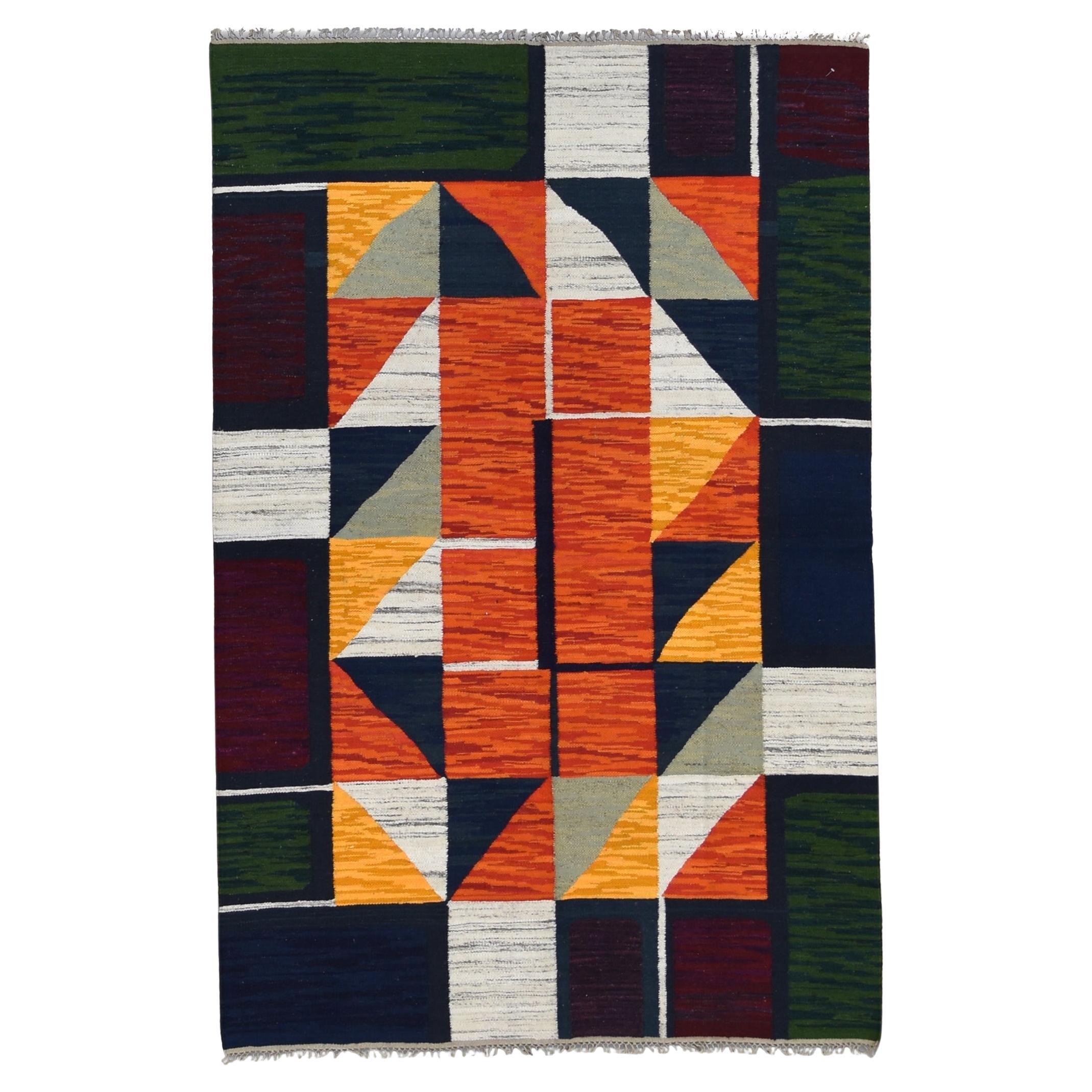 Vintage Art Deco Hungarian Modernist Kilim Rug 4'9''x7'3''