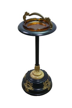 Vintage Art Deco Illuminated Smoking Stand Amber Glass Floor Ashtray Smoke Stand