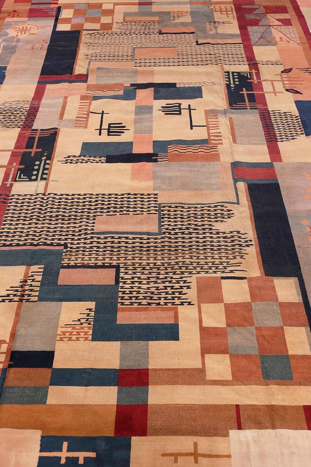20th Century Vintage Art Deco Indian Rug. Size: 12 ft 7 in x 18 ft 7 in For Sale