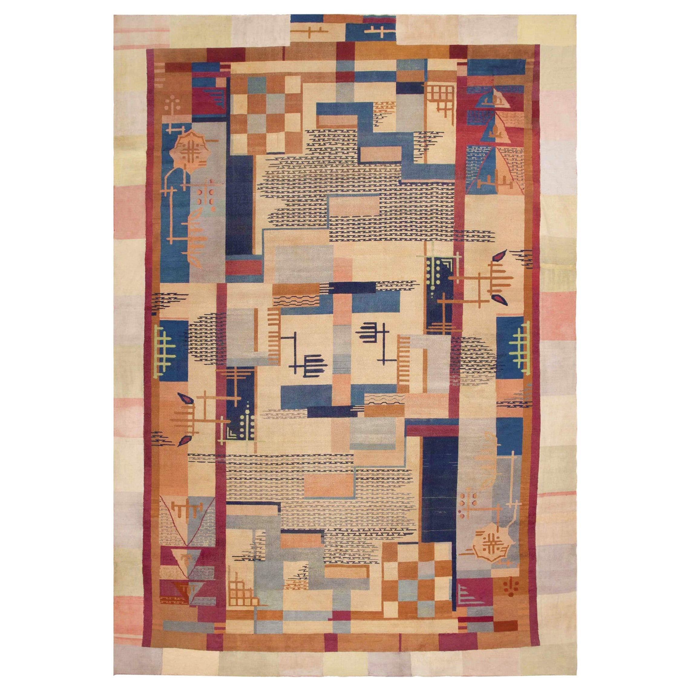 Alfombra india Art Decó Vintage. Tamaño: 4,5 m x 4,5 m
