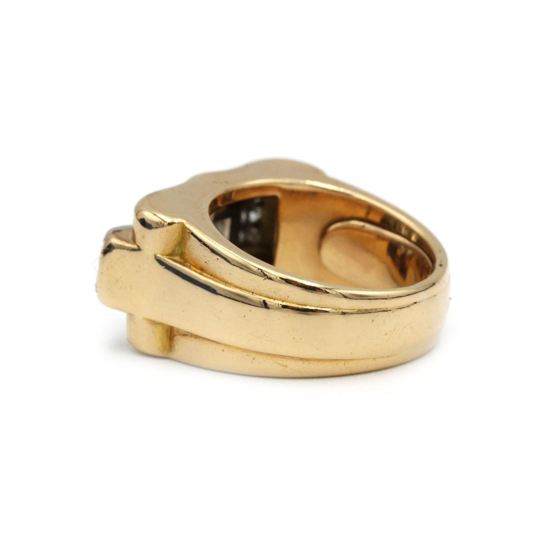 Vintage Art Deco–Inspired 18K Yellow Gold & Platinum 950 Diamond “Tank” Ring In Good Condition For Sale In MONTMORENCY, FR