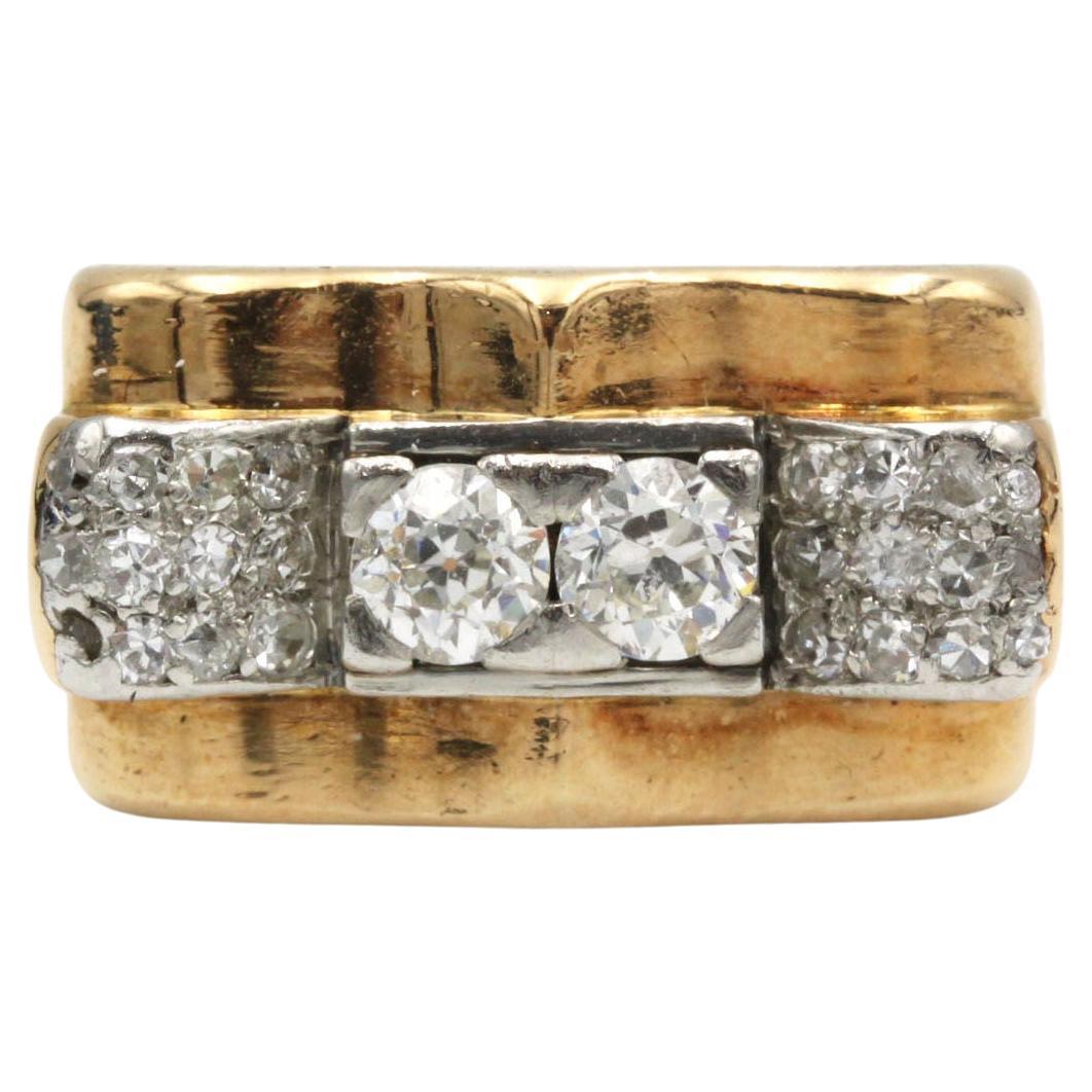 Vintage Art Deco–Inspired 18K Yellow Gold & Platinum 950 Diamond “Tank” Ring