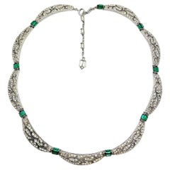 Antique Art Deco Inspired Emerald Crystal Necklace 1940s