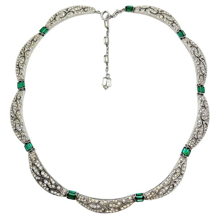 Vintage Art Deco Inspired Emerald Crystal Necklace 1940s For Sale at ...