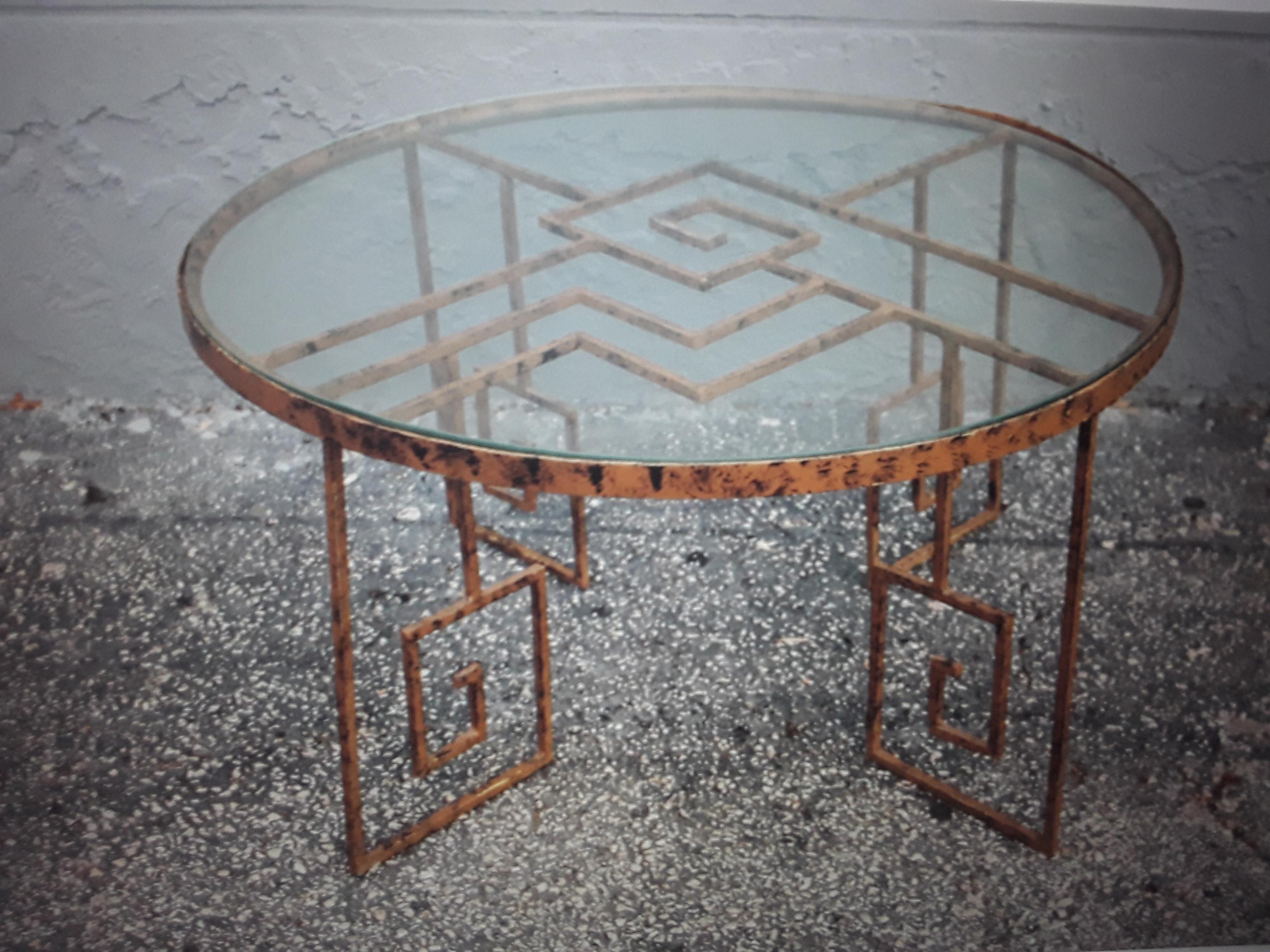 Vintage 1970's Gilt Metal Art Deco style Coffee / Cocktail Table. Lovely greek key detail.