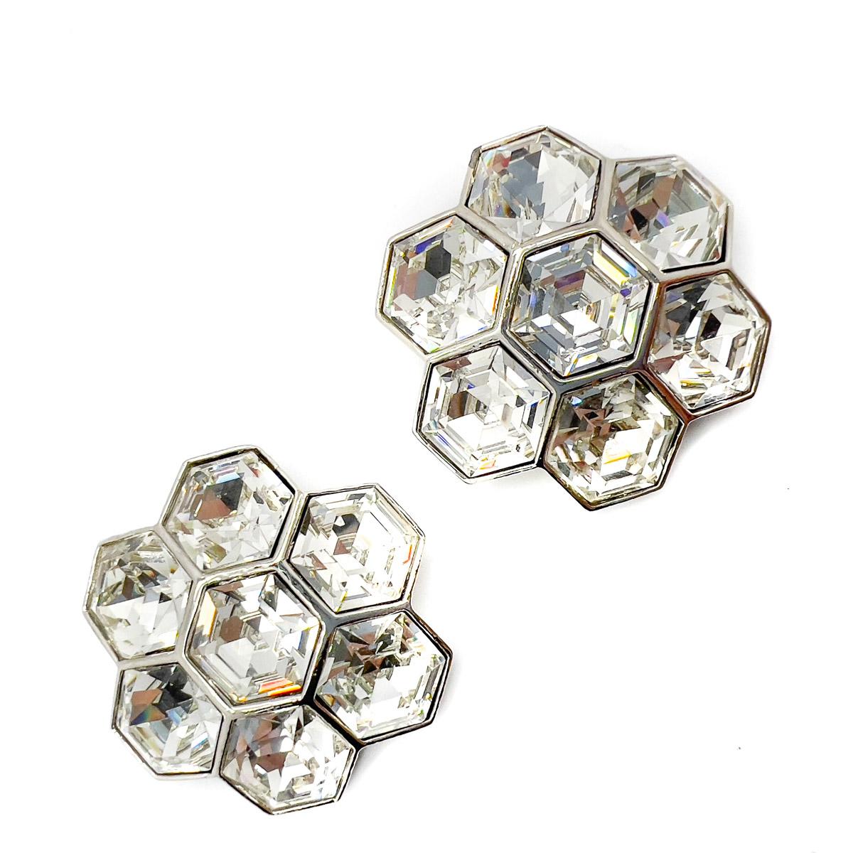 Vintage Art Deco Inspired Hexagonal Crystal Floral Earrings 1980s In Good Condition For Sale In Wilmslow, GB