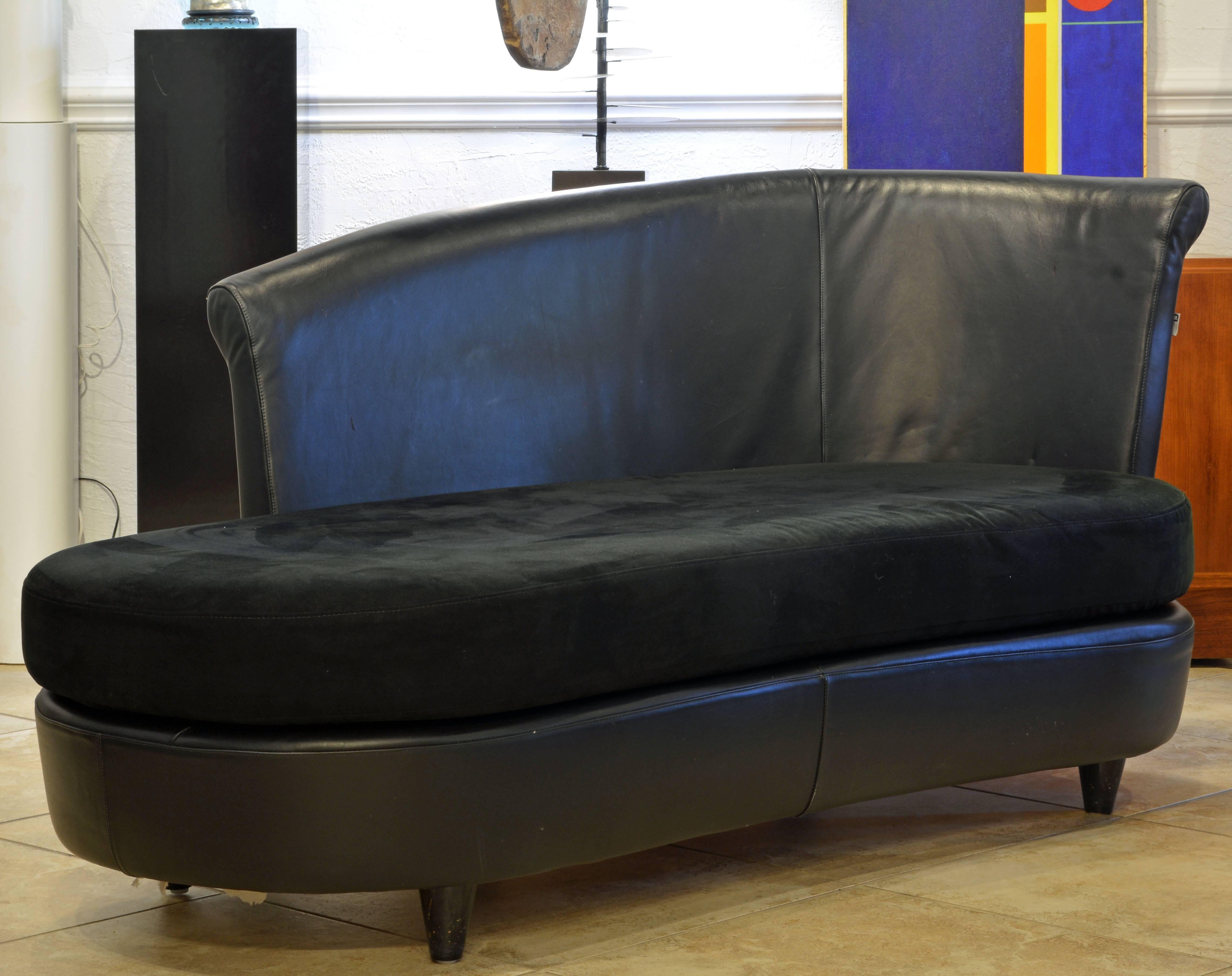 20th Century Vintage Art Deco Inspired Italian Leather Sofa or Chaise by Ferlea Italy