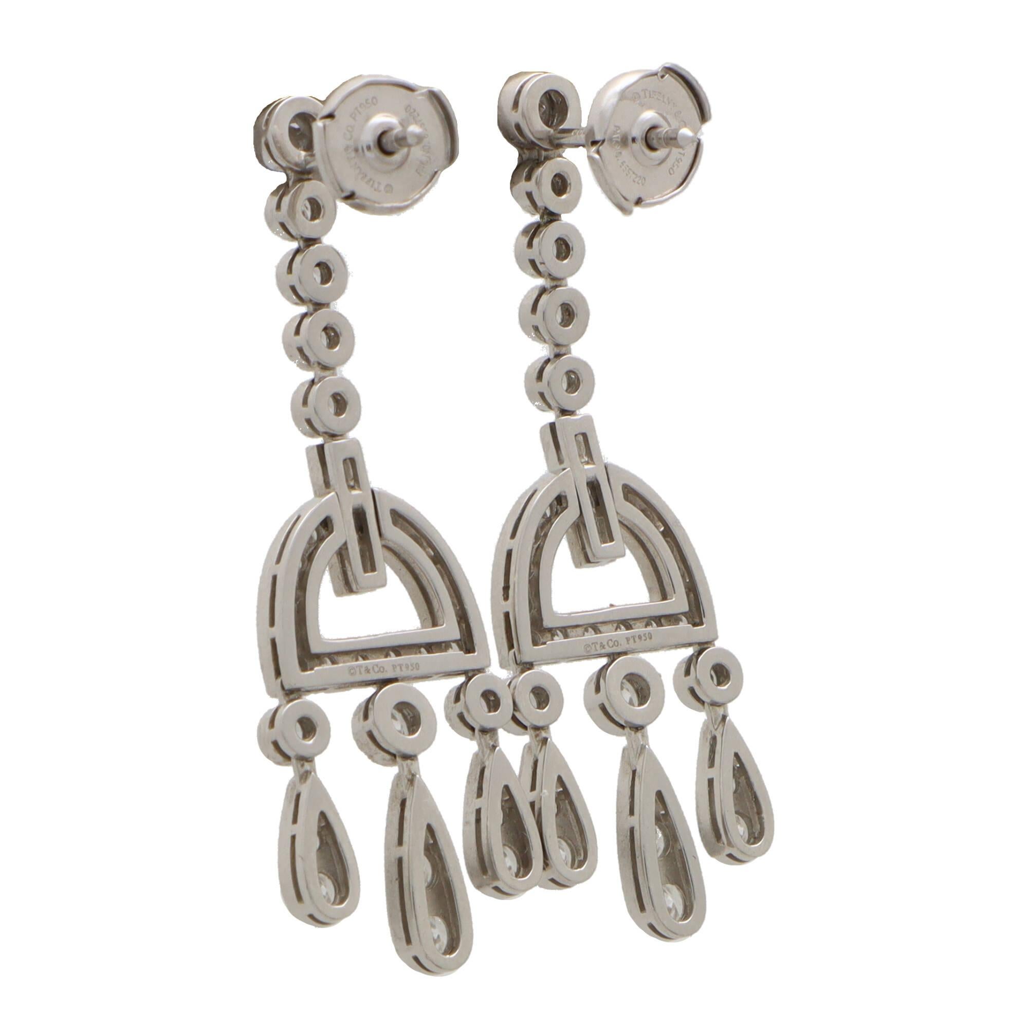 Modern Vintage Art Deco Inspired Tiffany & Co. Diamond Chandelier Earrings in Platinum For Sale