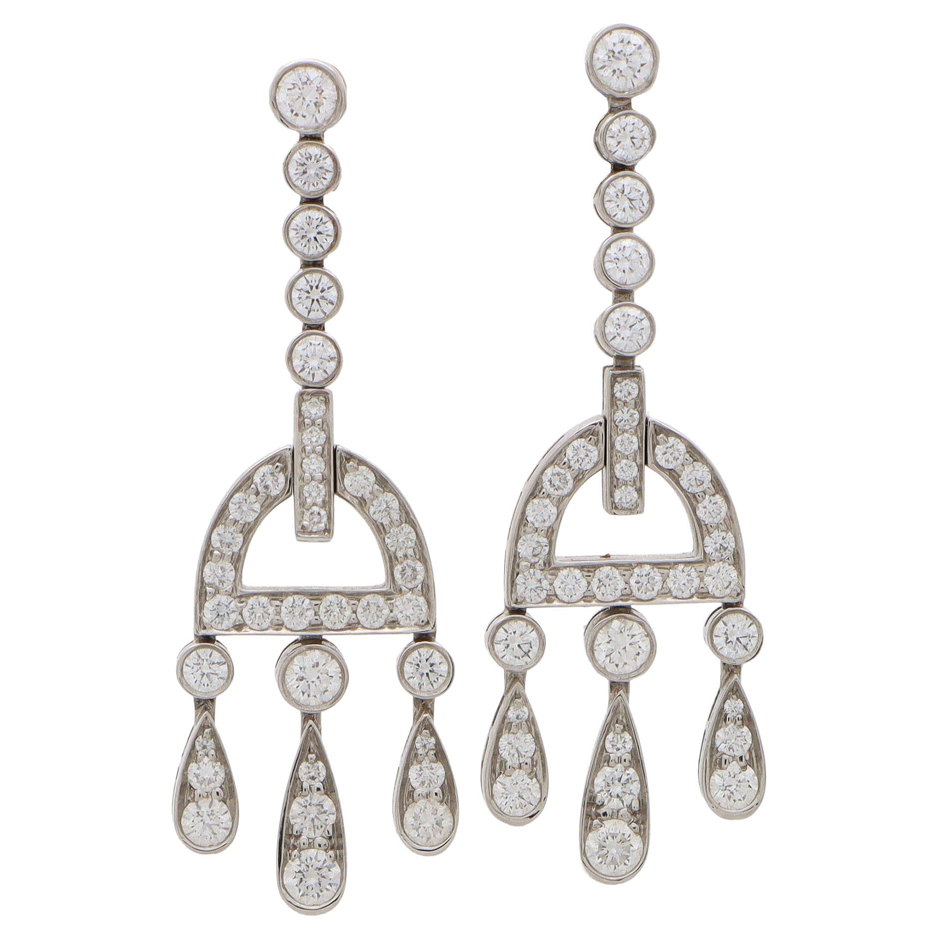 Vintage Art Deco Inspired Tiffany & Co. Diamond Chandelier Earrings in Platinum For Sale