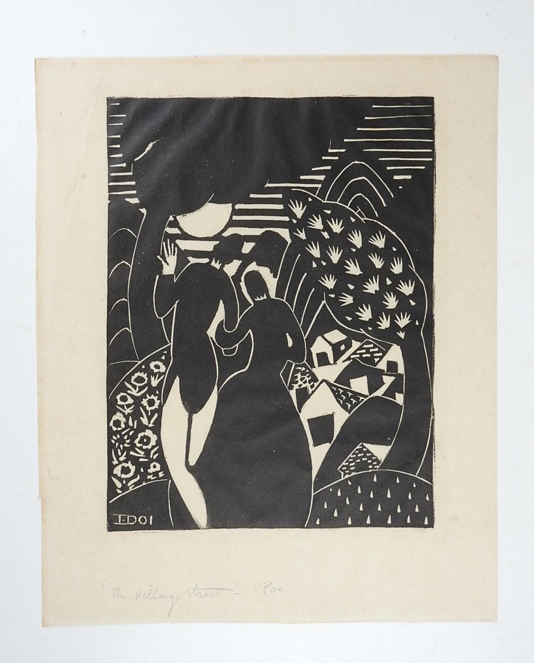 American Vintage Art Deco Isami Doi Linocut Print For Sale