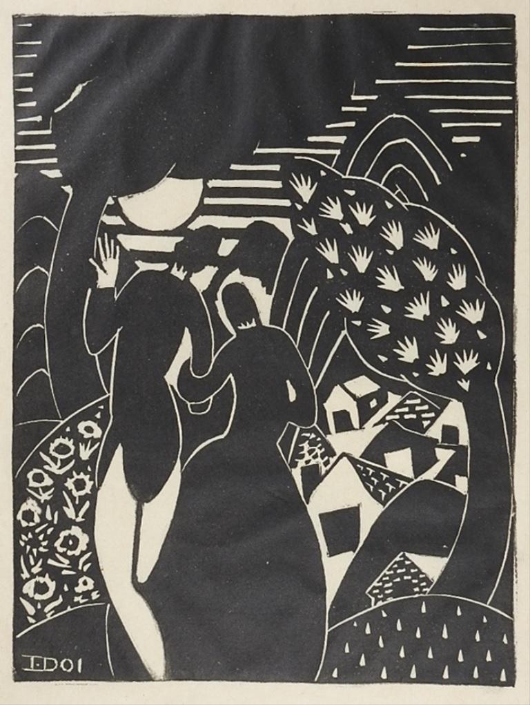 Vintage Art Deco Isami Doi Linocut Print In Good Condition For Sale In Seguin, TX