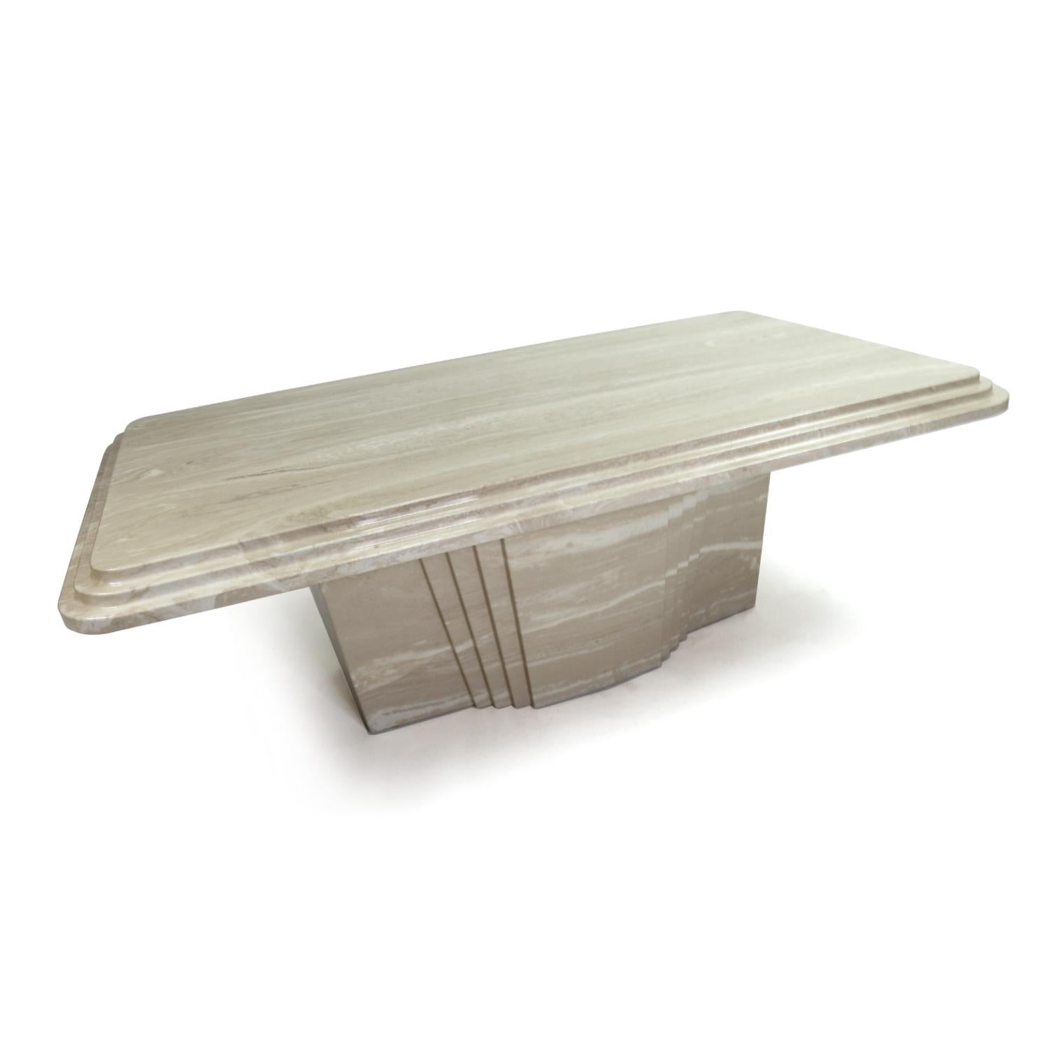 Vintage Art Deco Italian Travertine Stone Coffee Table In Excellent Condition In Chattanooga, TN