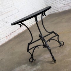 Mesa Demilune Vintage Art Decó Italianate Base de Hierro Forjado a Mano Pintada de Negro