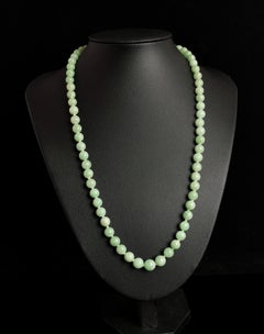 Vintage Art Deco Jade Bead Necklace, 14k Yellow Gold