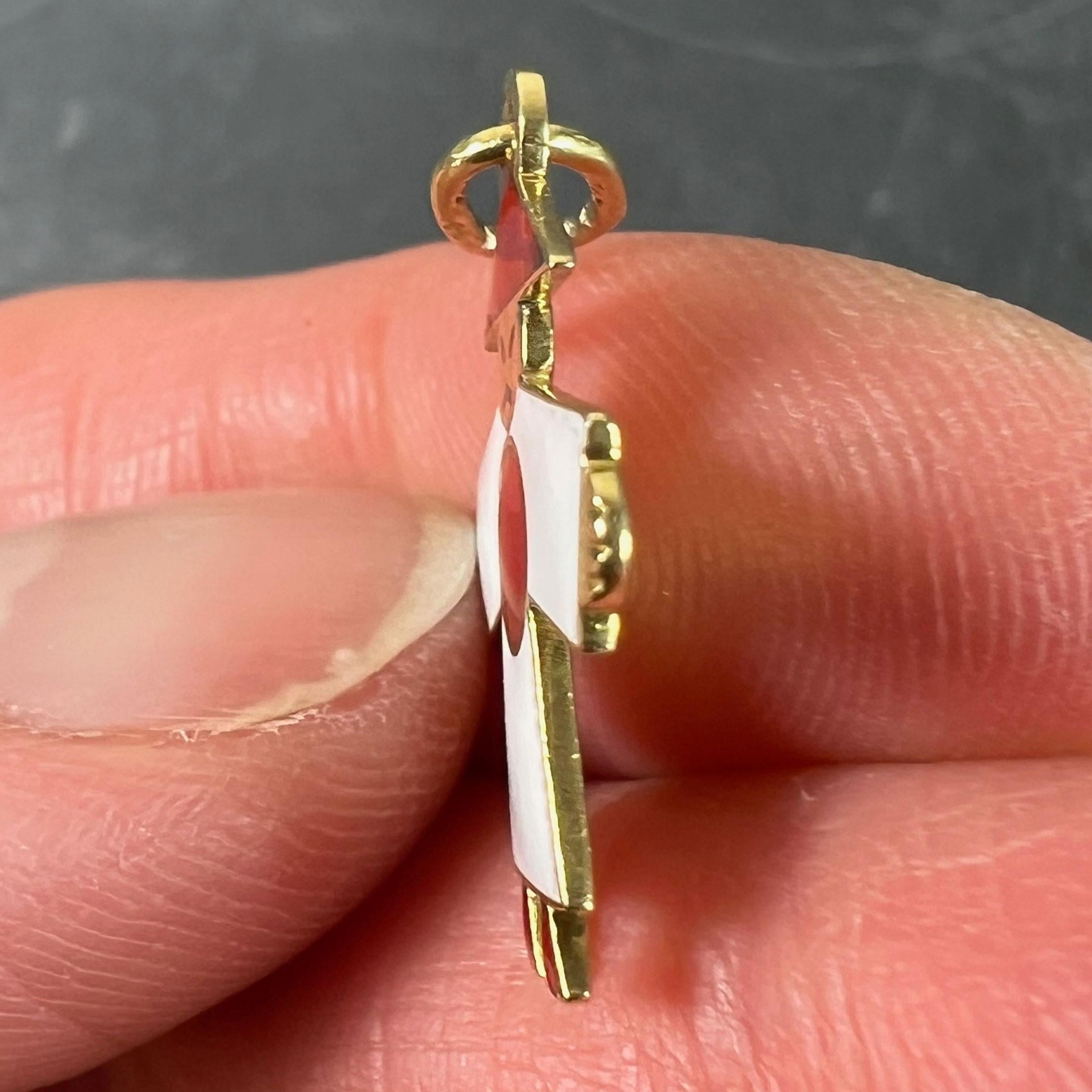 Vintage Art Deco Japan Flag Kimono Figure Enamel 18K Yellow Gold Charm Pendant For Sale 3
