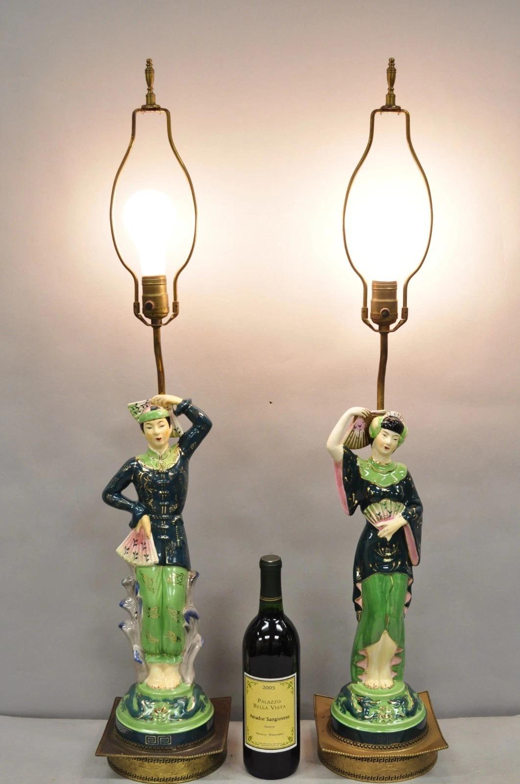 Vintage Art of Vintage Art of Vintage Art of Vintage Art of Vintage Art of Vintage Art of Vintage Art of Vintage Art of Vintage Art of Vintage Art of Vintage Japonais Figural Porcelain Green Man & Women Table Lamp - Pair. Circa Early 20th Century.