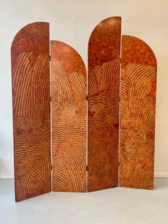Vintage Art Deco Japonisme 4 Panels Folding Screen or Room Divider 1970s
