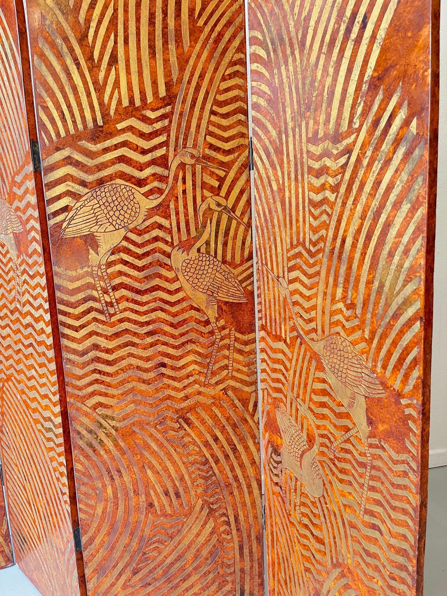 Vintage Art Deco Japonisme 4 Panels Folding Screen or Room Divider 1970s In Good Condition In Geneva, CH