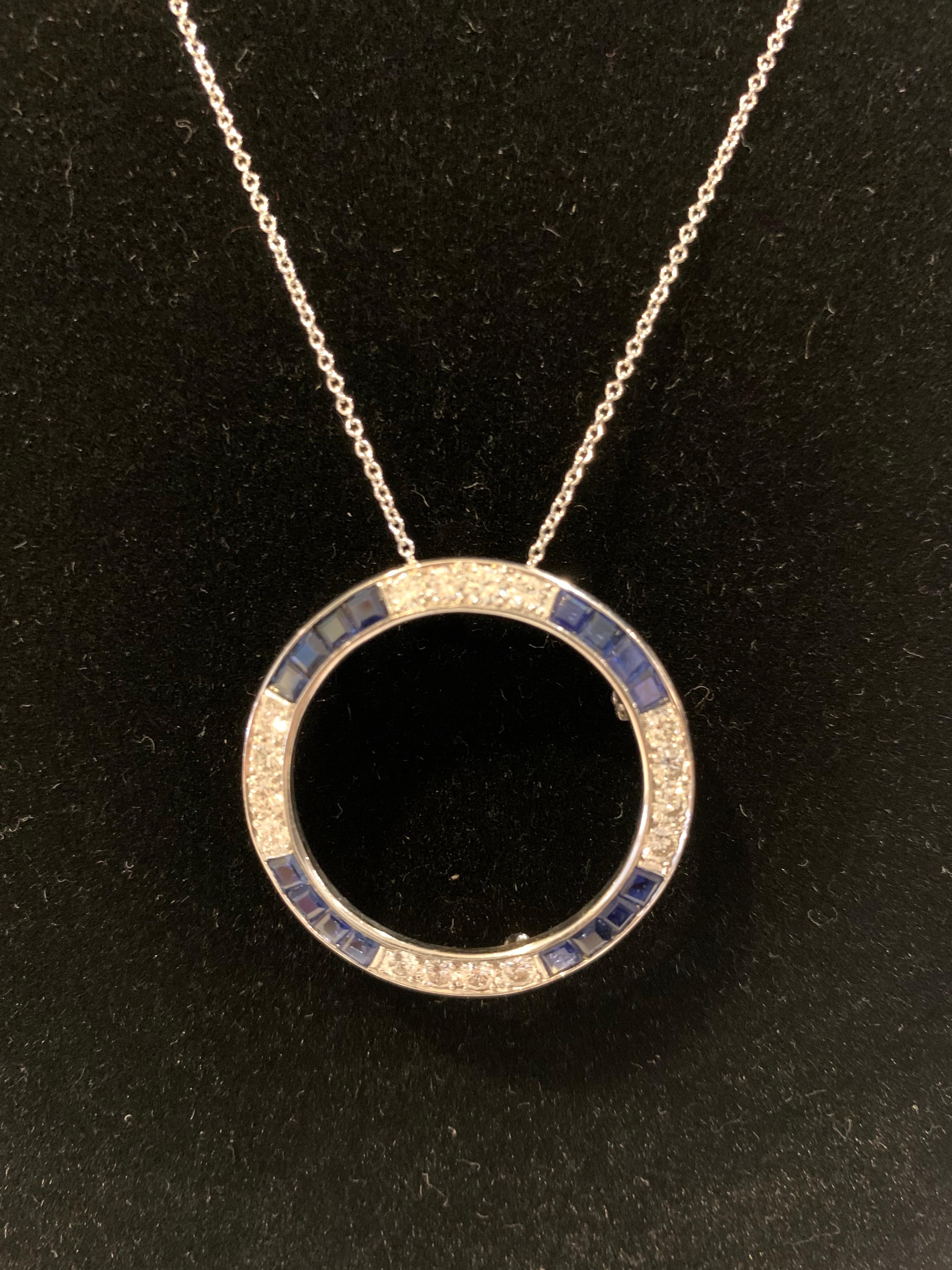 Vintage Art Deco JE Caldwell Platinum Pin or Pendant with Diamonds and Sapphires In Excellent Condition In Lambertville, NJ