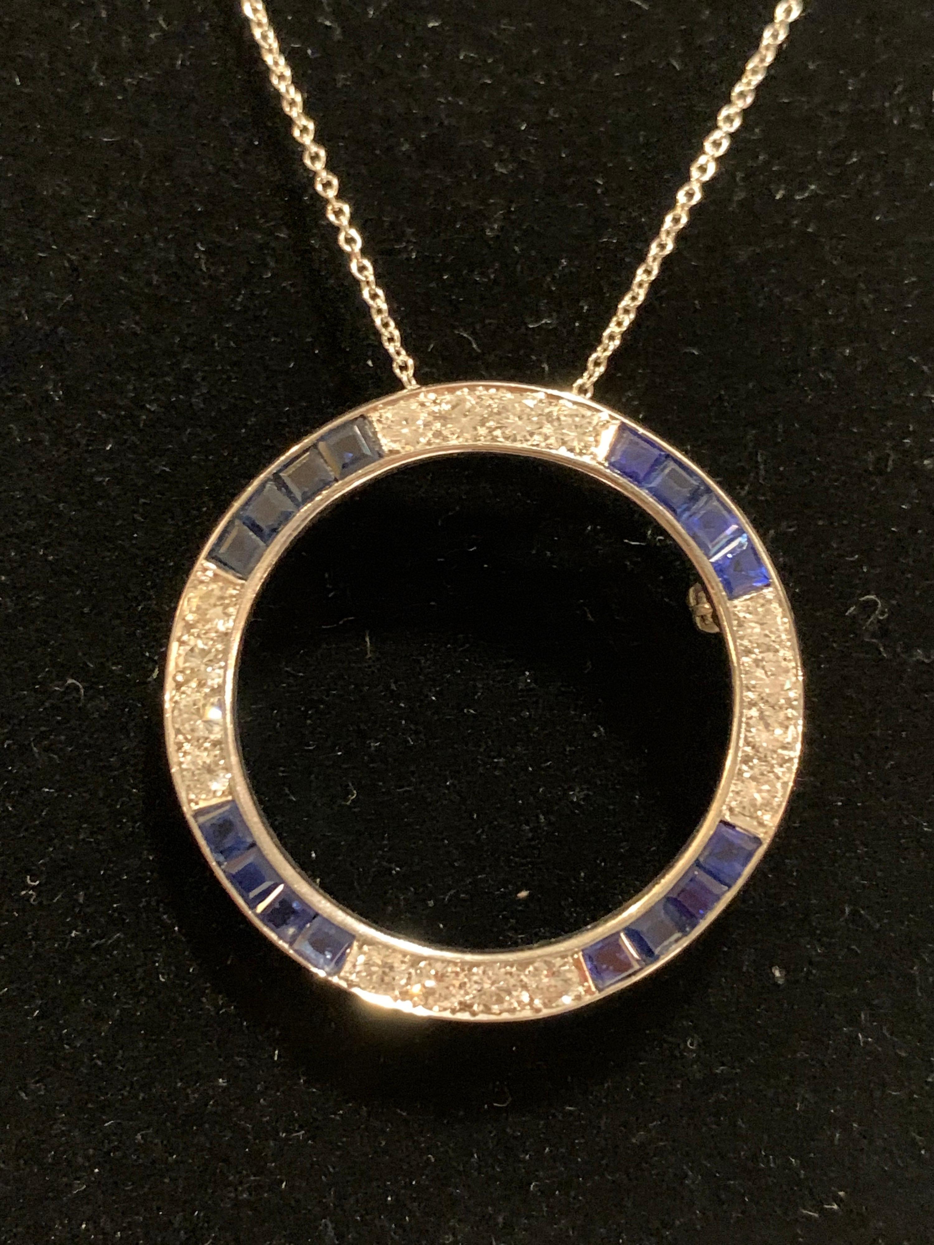 Early 20th Century Vintage Art Deco JE Caldwell Platinum Pin or Pendant with Diamonds and Sapphires