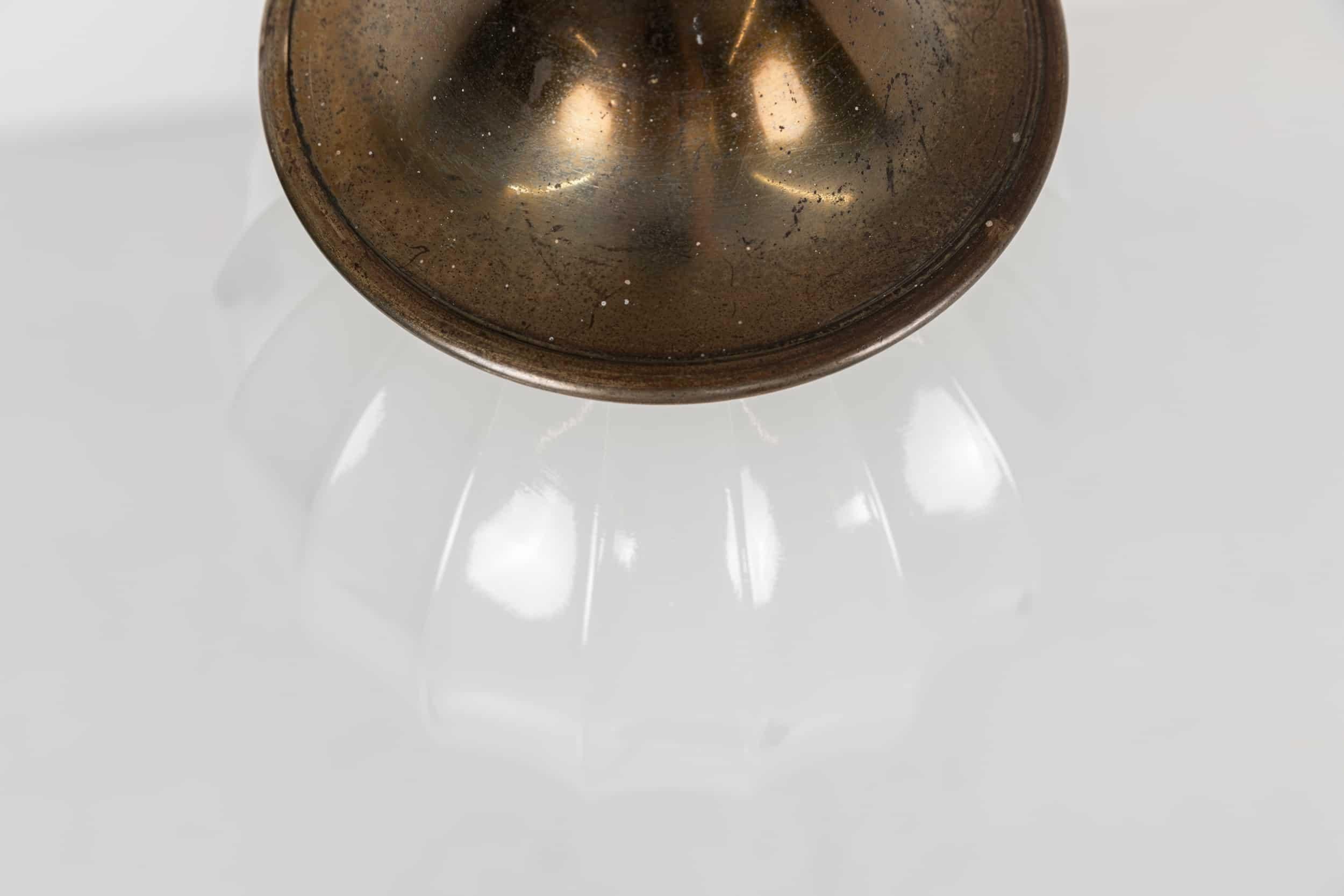Mid-20th Century Vintage Art Deco Jefferson Globe Ribbed Opaline Glass Pendant Light, C.1930