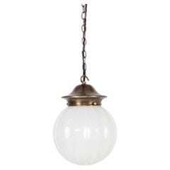 Vintage Art Deco Jefferson Globe Ribbed Opaline Glass Pendant Light, C.1930