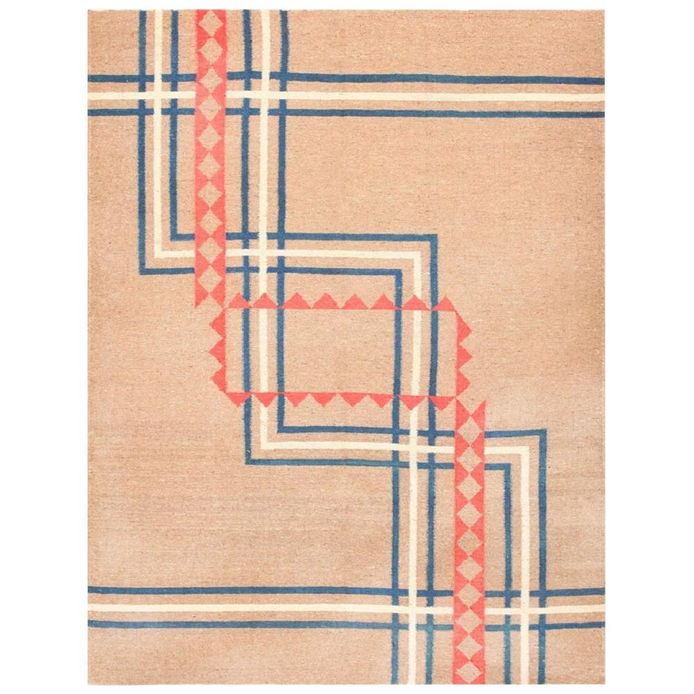 Vintage Art Deco Kilim from India. Size: 9 ft x 11 ft 8 in 