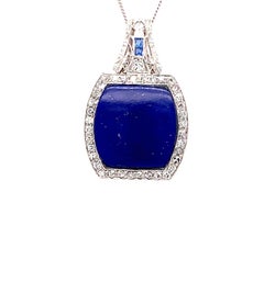 Vintage Art Deco Lapis Lazuli & Diamond 14K White Gold Pendant