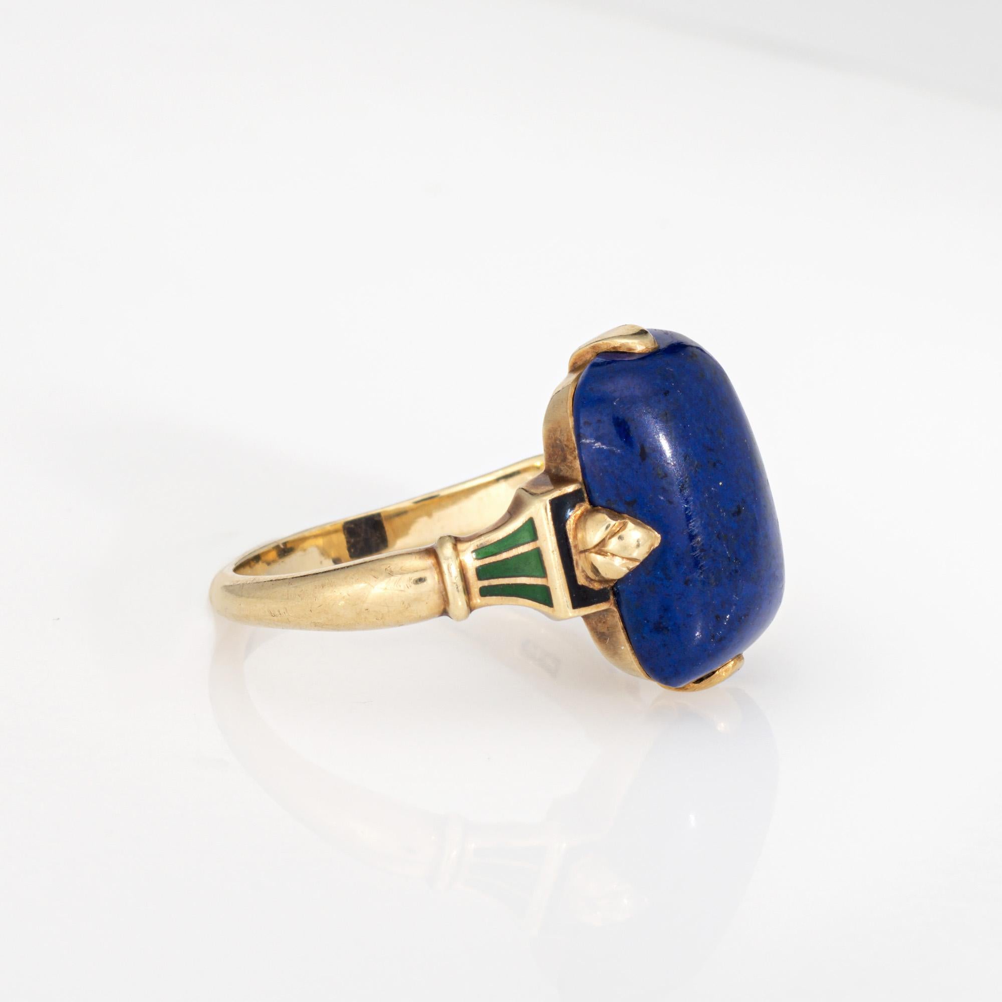 Vintage Art Deco Lapislázuli Anillo Esmalte 14k Oro Amarillo Sz 6.25 Joyería Fina Art Decó en venta